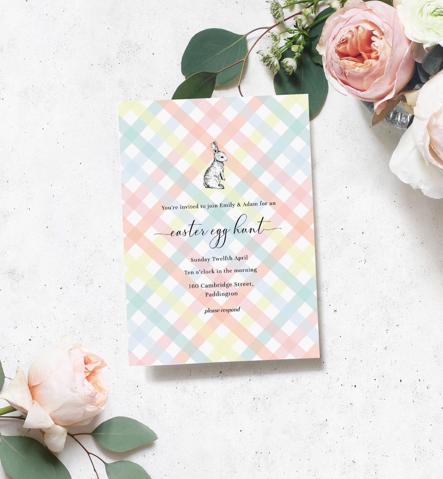 Gingham Easter Invitation, Easter Egg Hunt Editable Invitation, Easter Brunch Printable Invitation, Easter Bunny, Picnic Gingham Multi