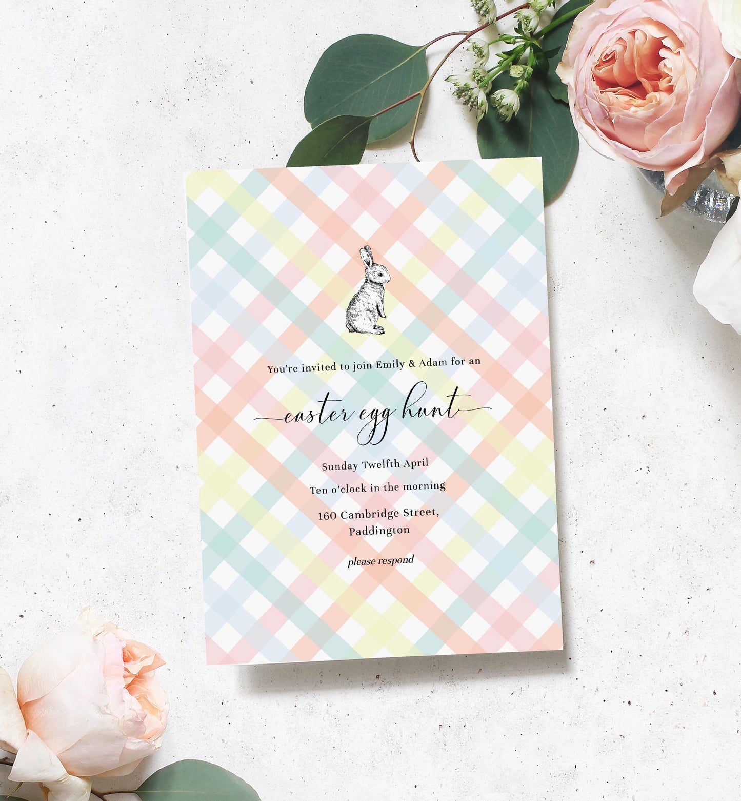 Gingham Easter Invitation, Easter Egg Hunt Editable Invitation, Easter Brunch Printable Invitation, Easter Bunny, Picnic Gingham Multi