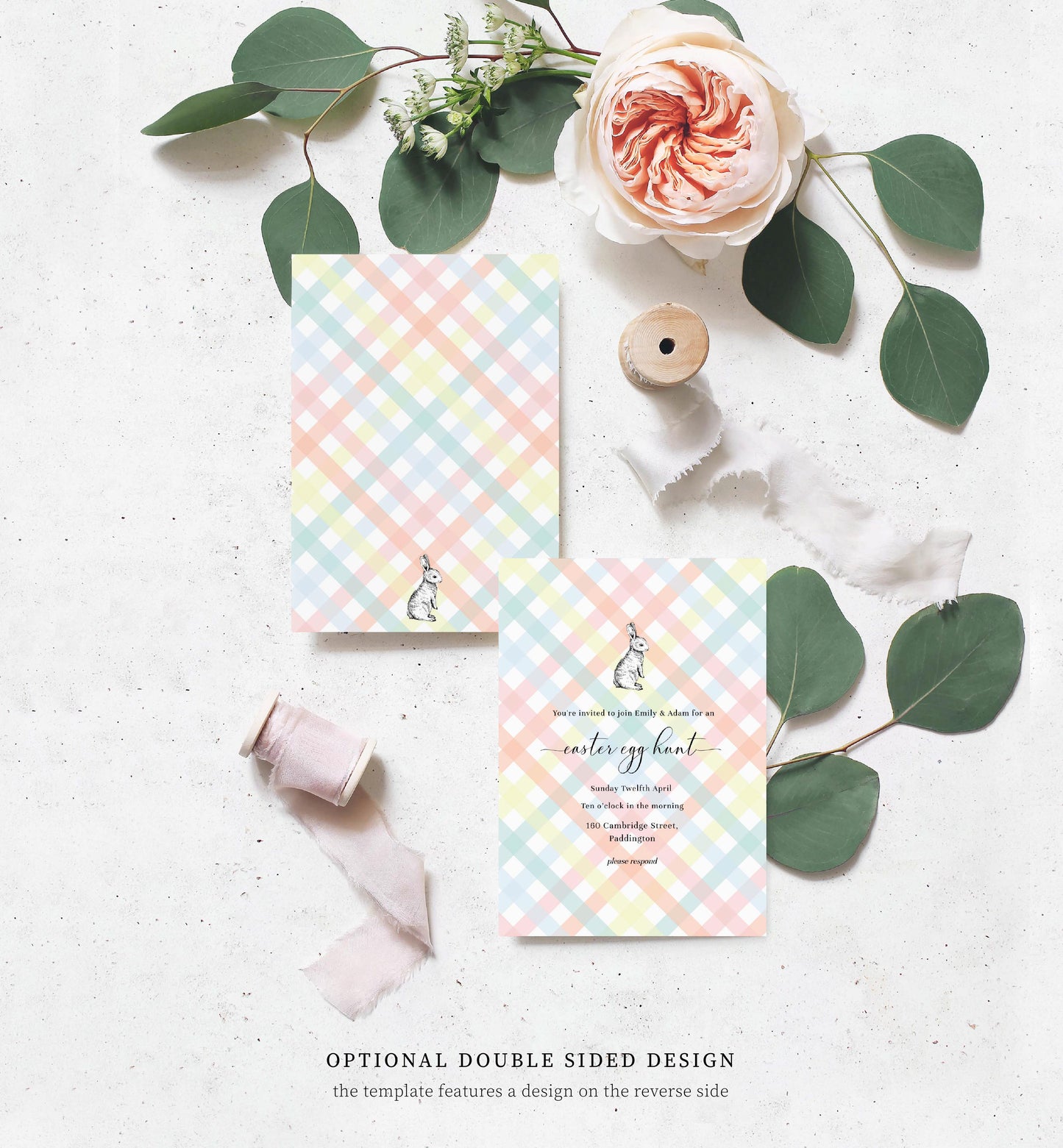 Gingham Easter Invitation, Easter Egg Hunt Editable Invitation, Easter Brunch Printable Invitation, Easter Bunny, Picnic Gingham Multi