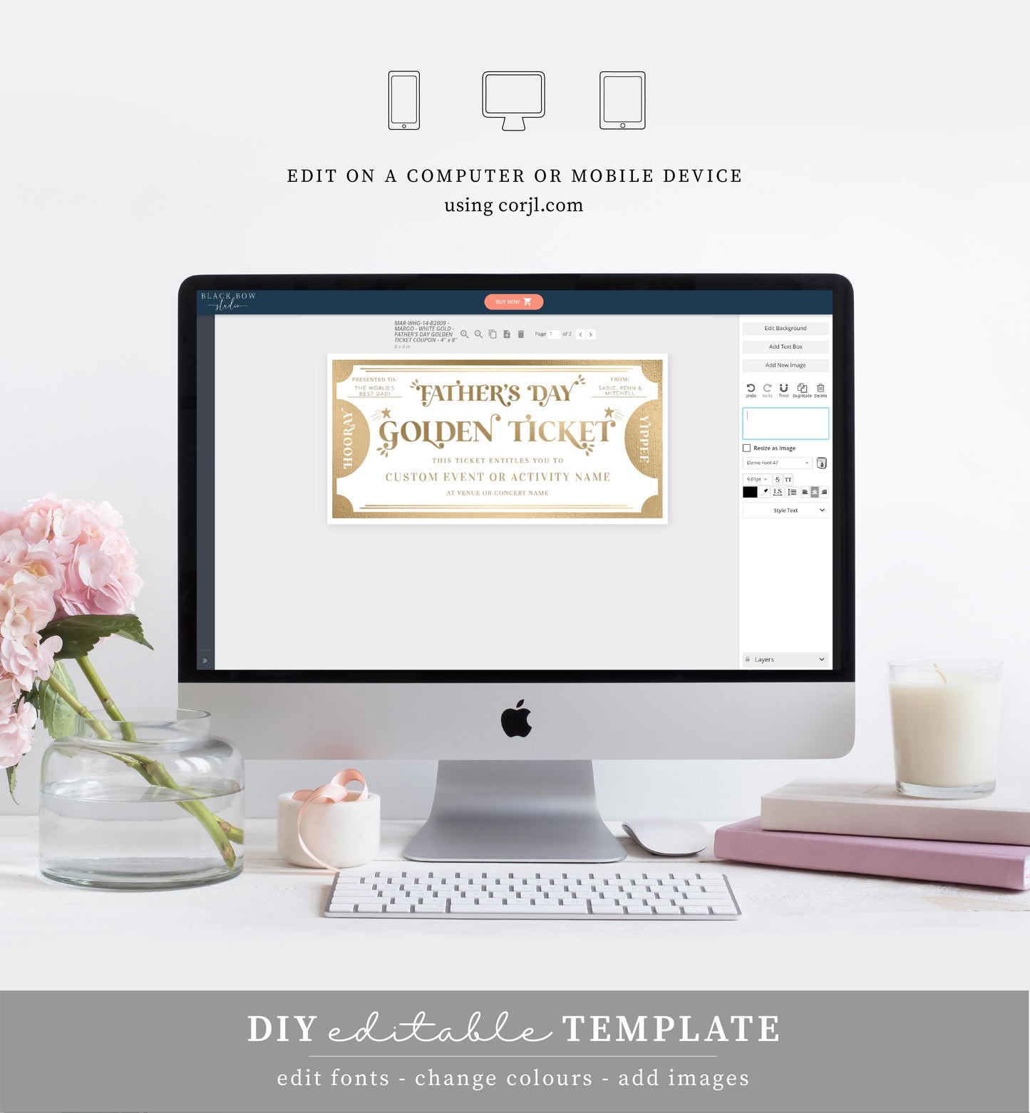 Golden Ticket Gold | Printable Father's Day Custom Gift Voucher Template
