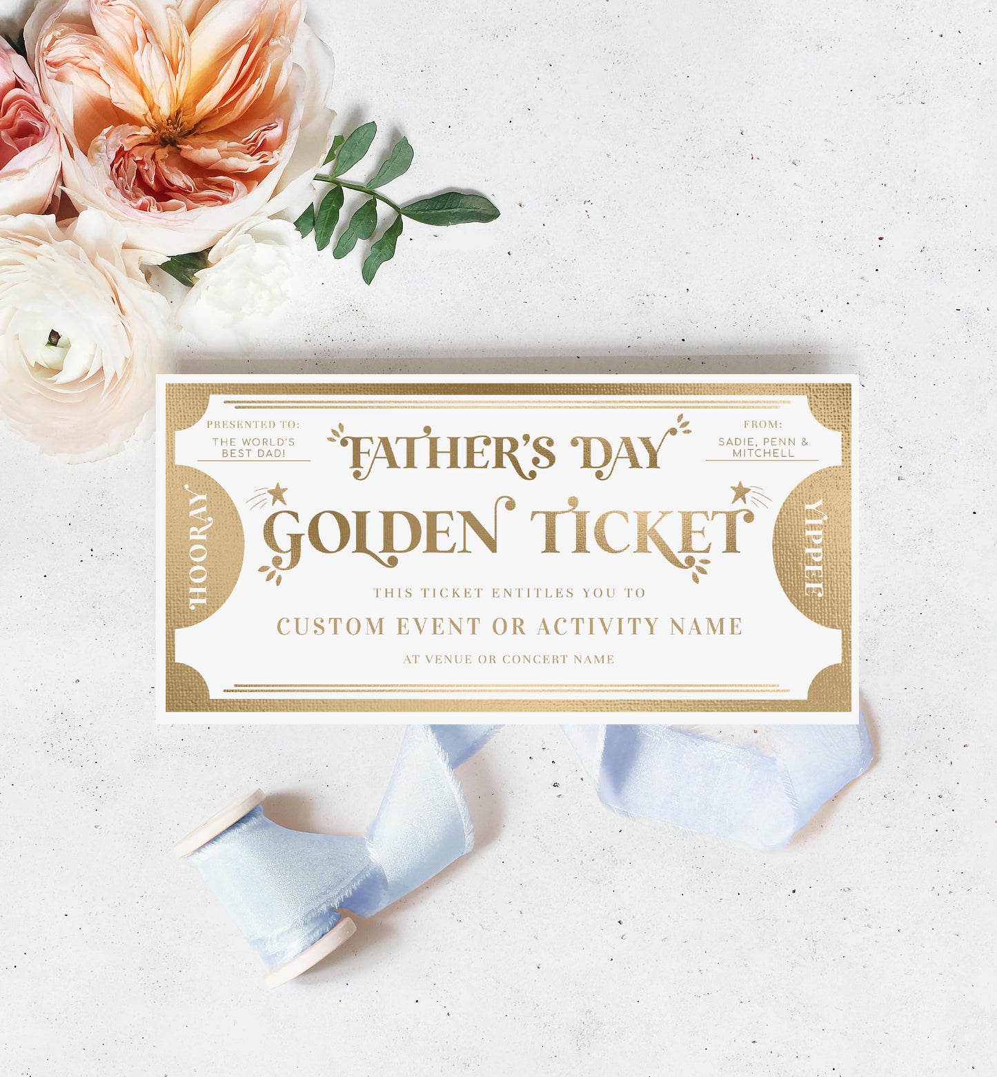 Golden Ticket Gold | Printable Father's Day Custom Gift Voucher Template