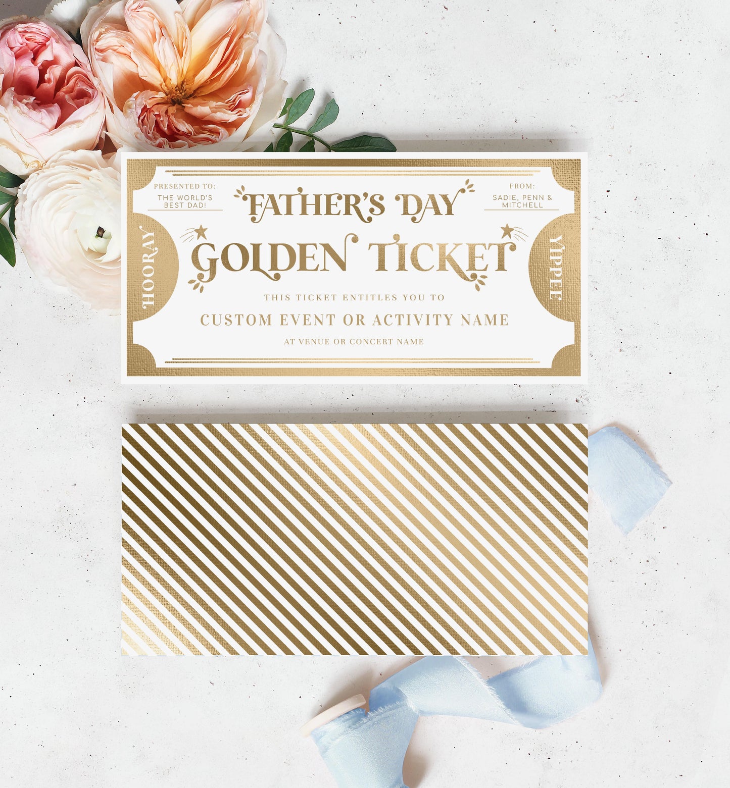 Golden Ticket Gold | Printable Father's Day Custom Gift Voucher Template