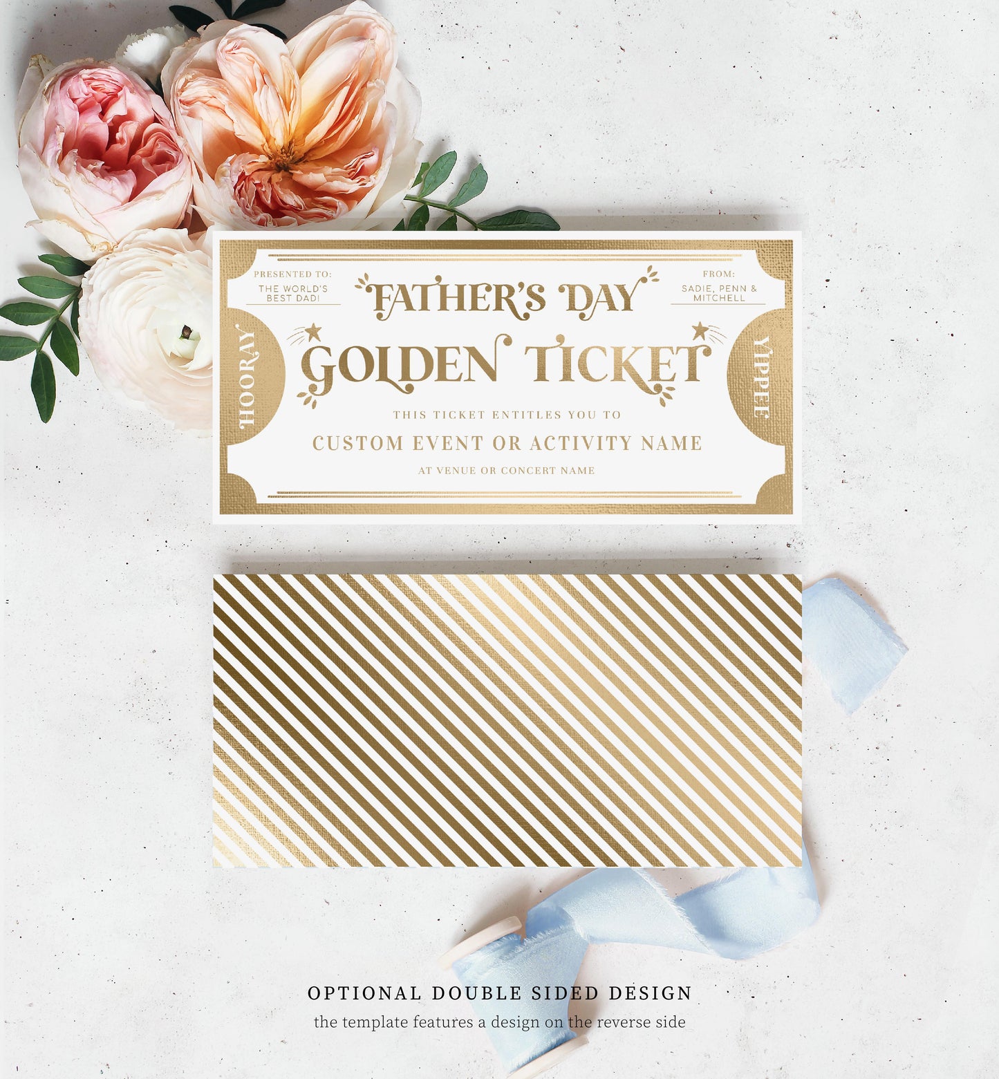 Golden Ticket Gold | Printable Father's Day Custom Gift Voucher Template