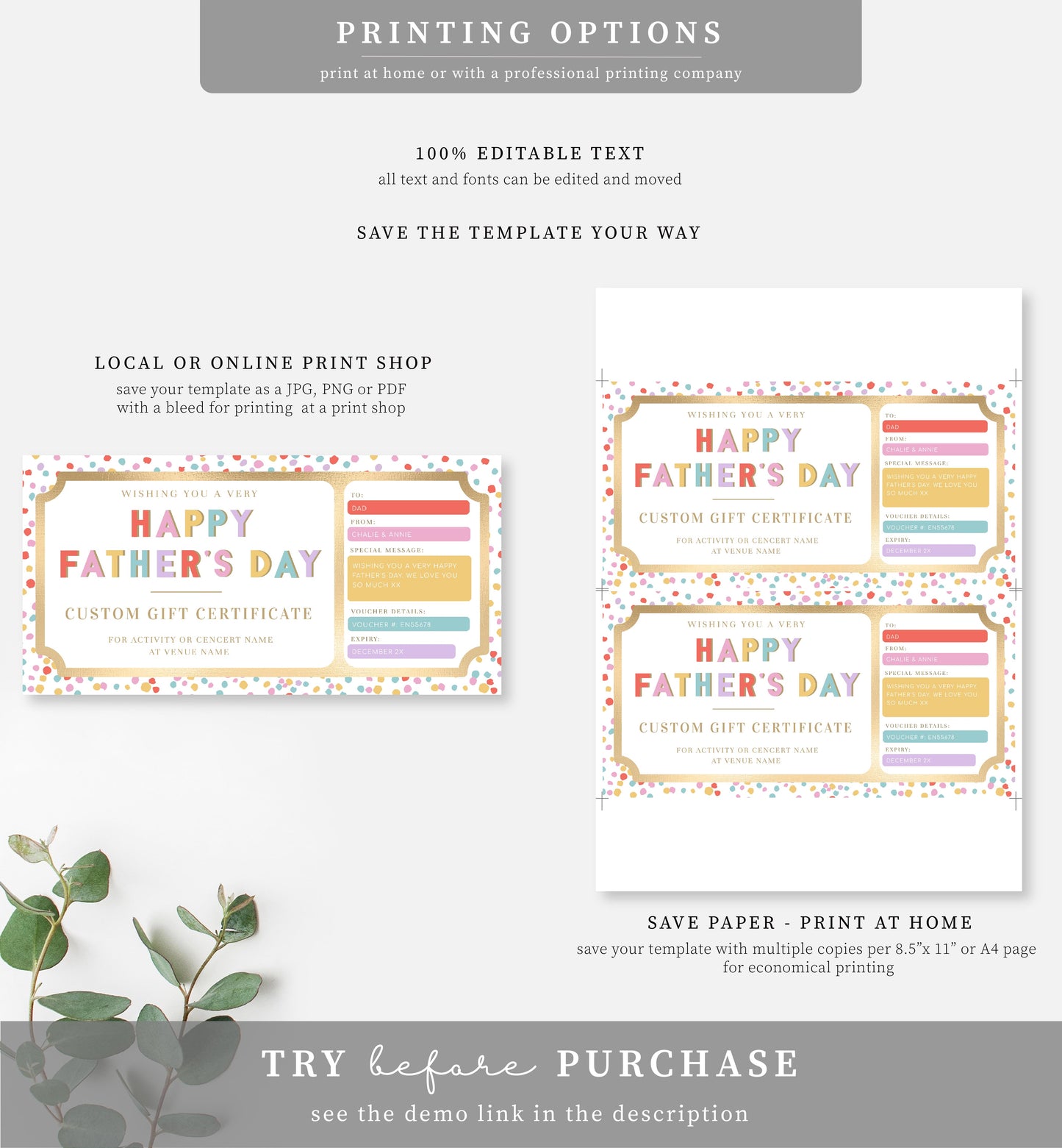 Dot Multi | Printable Father's Day Custom Gift Voucher