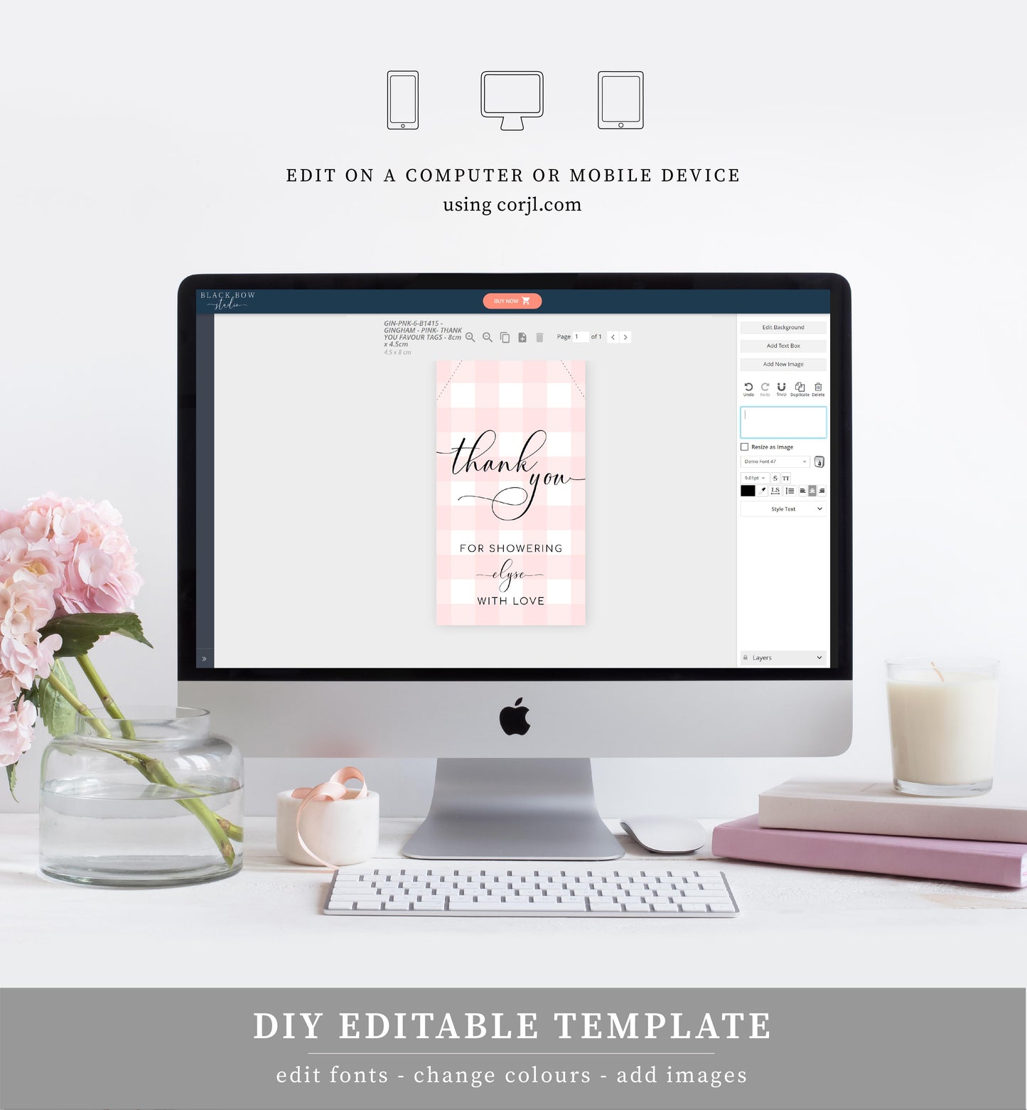 Gingham Pink | Printable Favour Tags - Black Bow Studio
