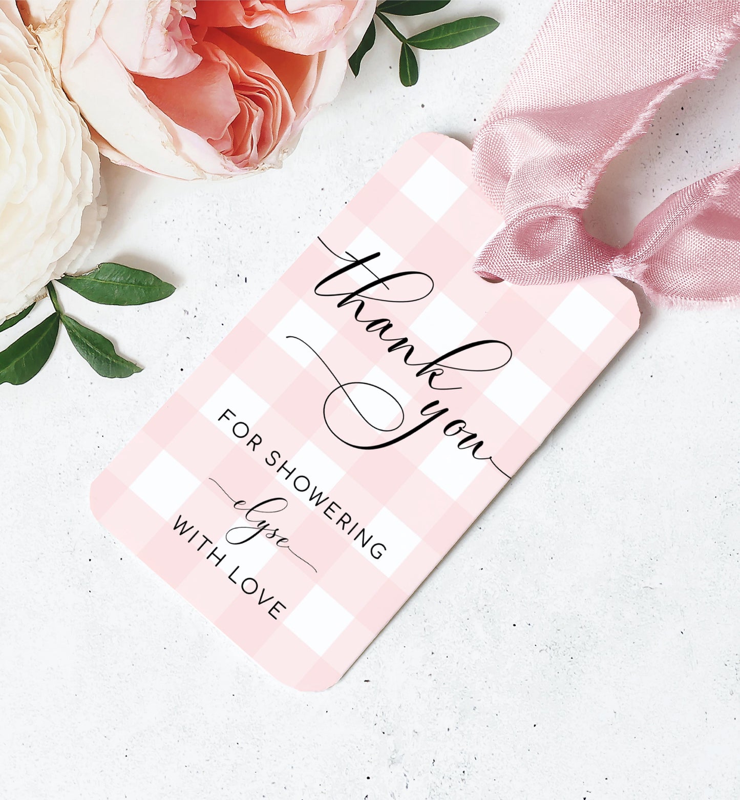 Gingham Pink | Printable Favour Tags - Black Bow Studio