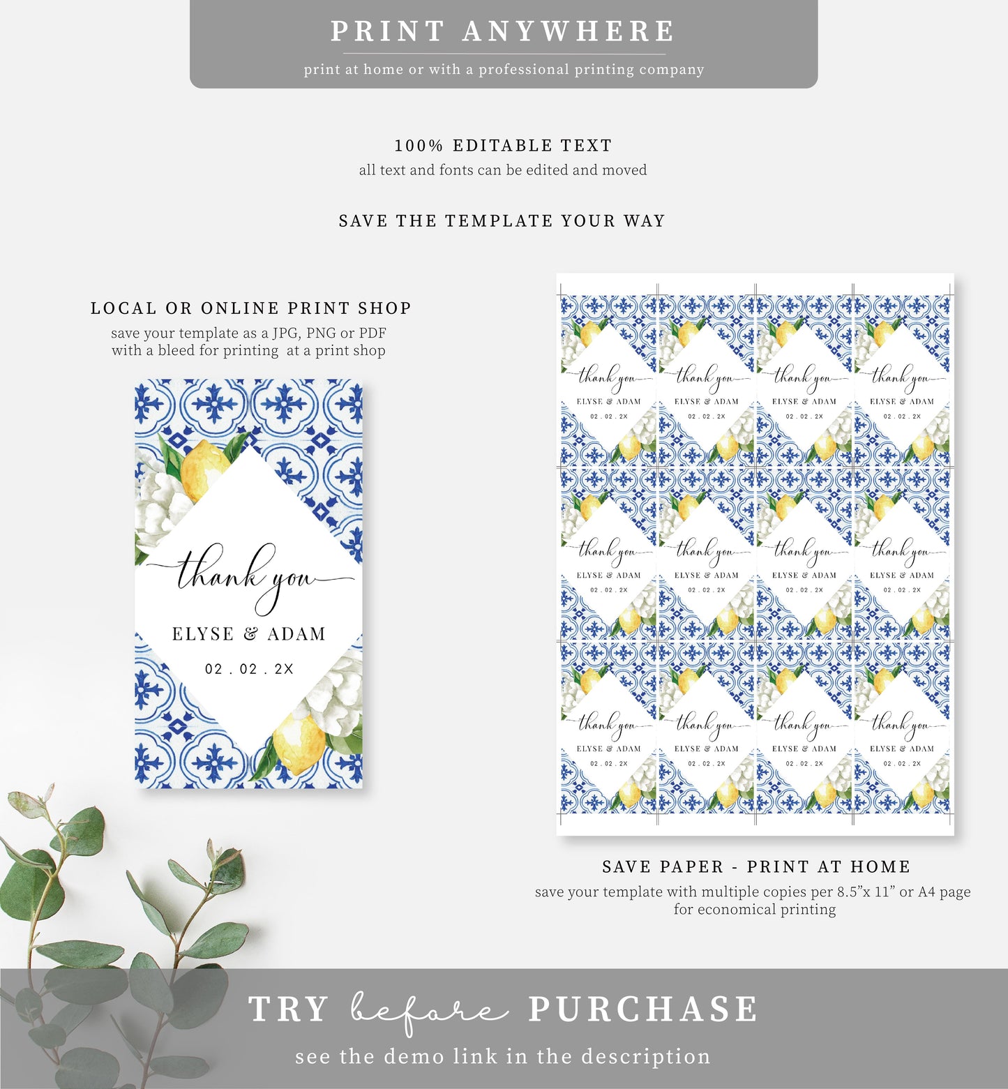 The Med Lemons | Printable Thank You Favour Tags - Black Bow Studio