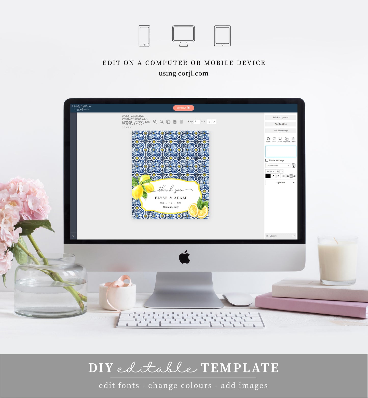 Positano Lemons | Printable Favour Treat Bag Topper Template