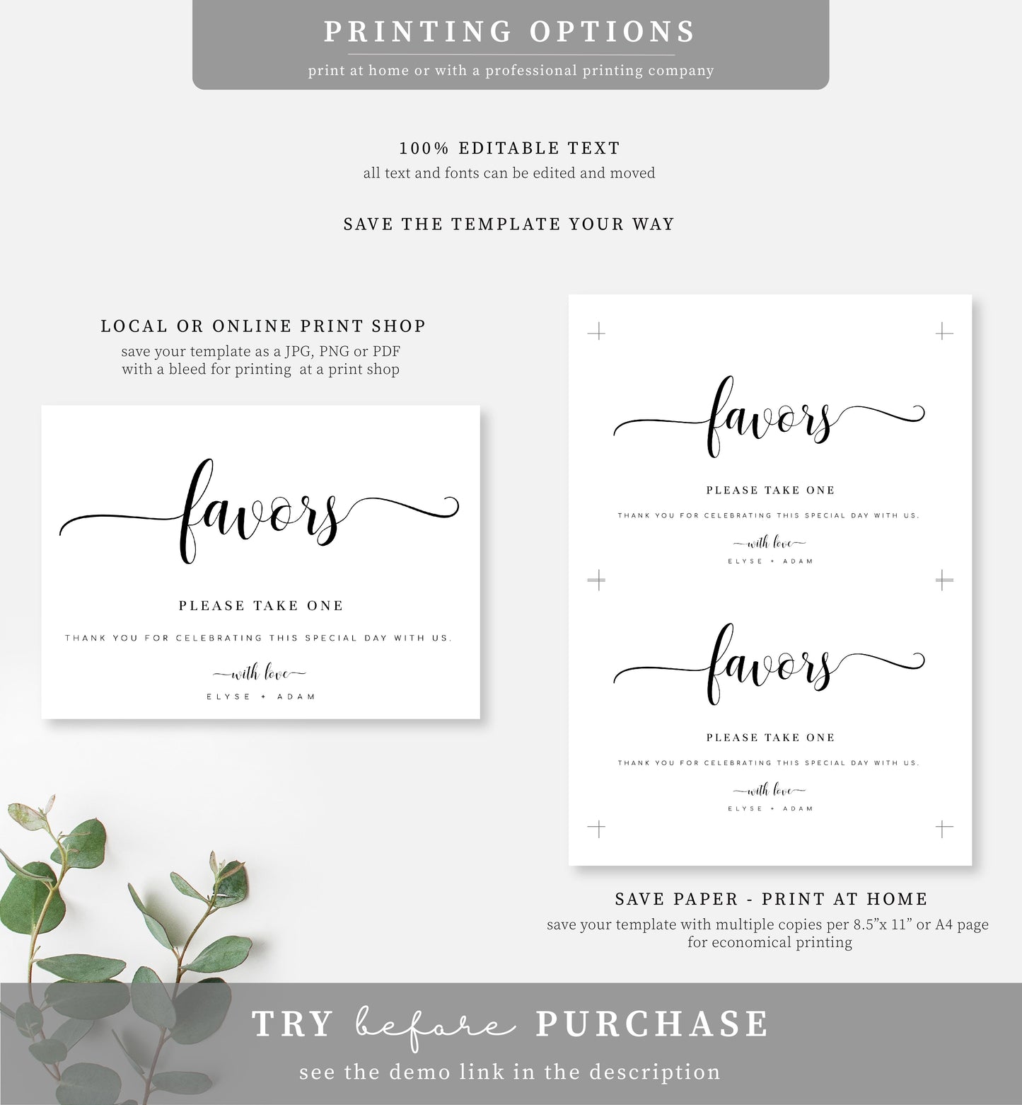 Leyton Script | Printable Favours Sign