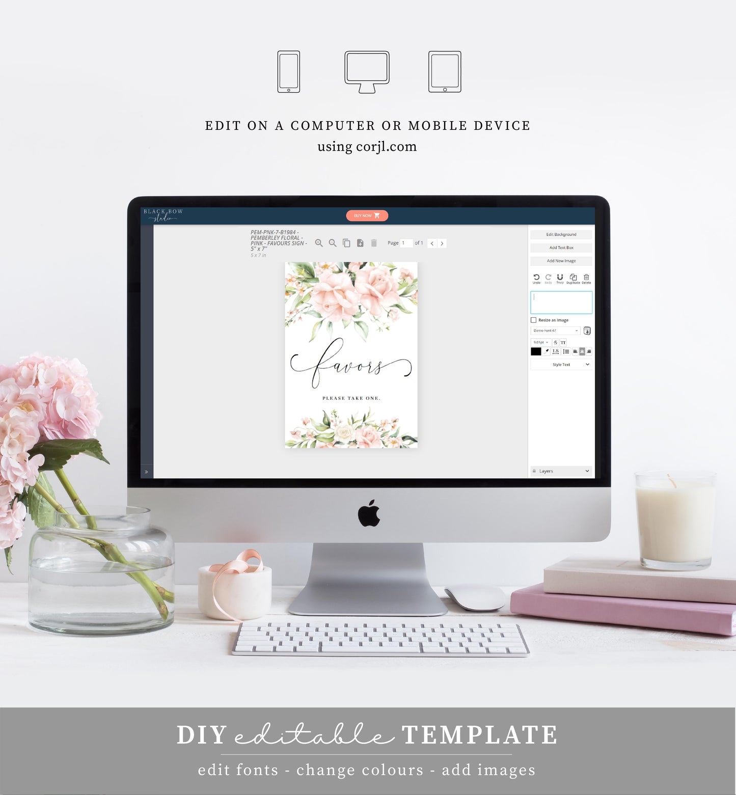 Pemberley Floral Pink | Printable Favours Sign Template