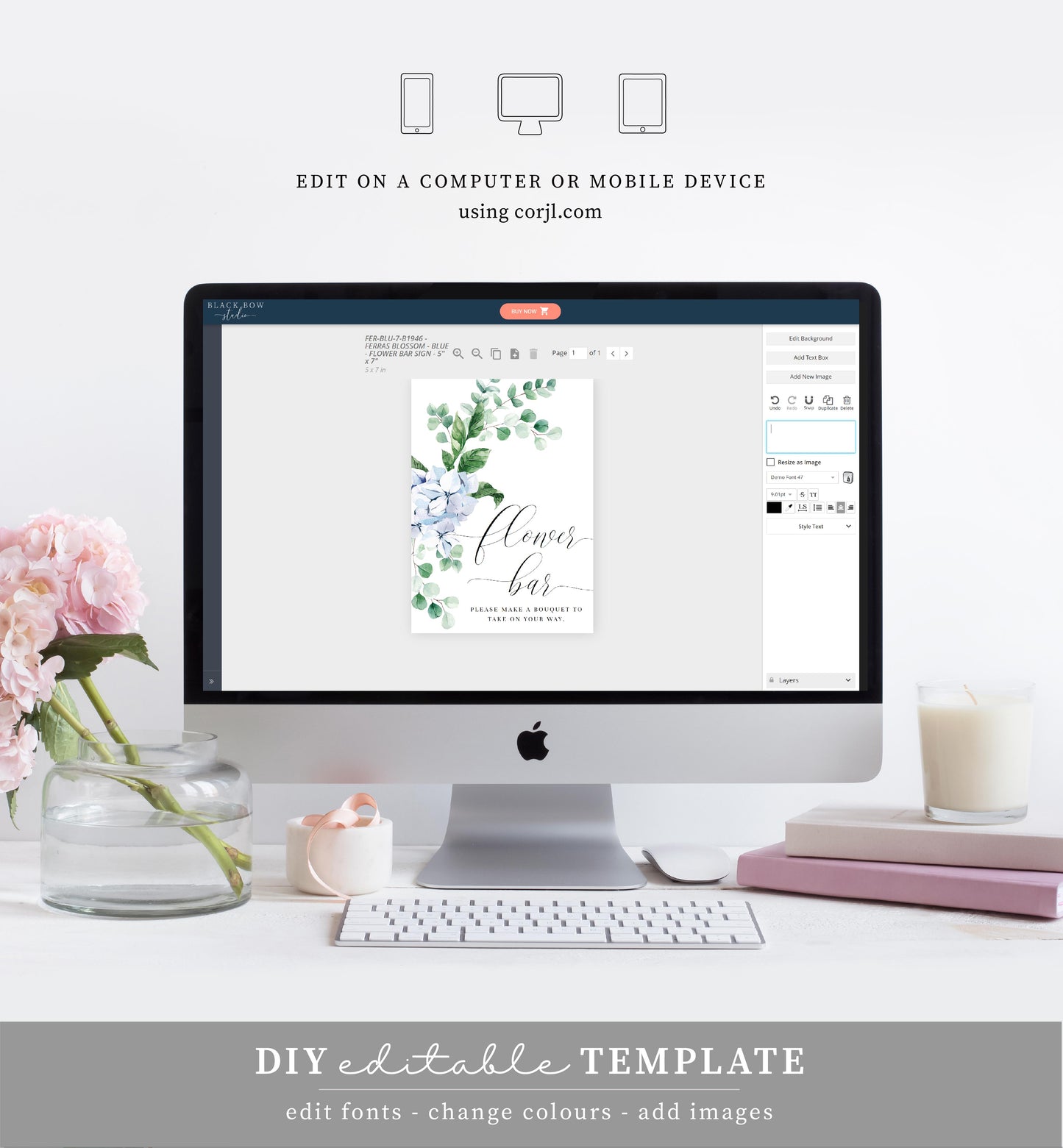 Ferras Blossom Blue | Printable Flower Bar Sign