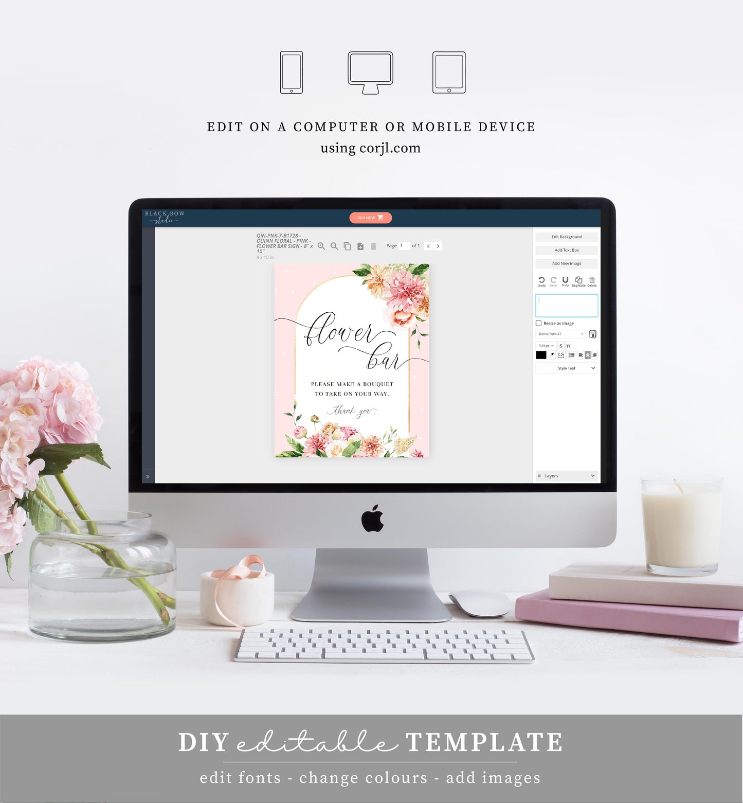 Quinn Floral Pink | Printable Flower Bar Sign