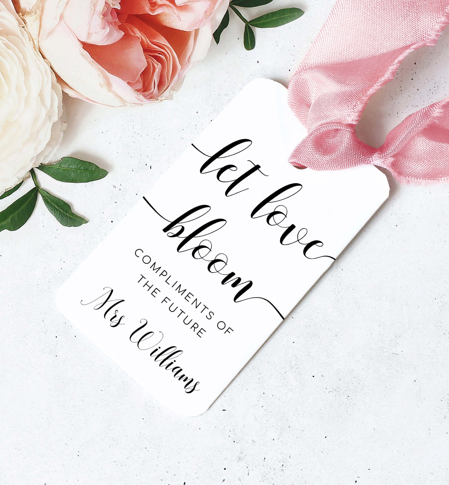 Layton Script White | Printable Let Love Bloom Favour Tags Template