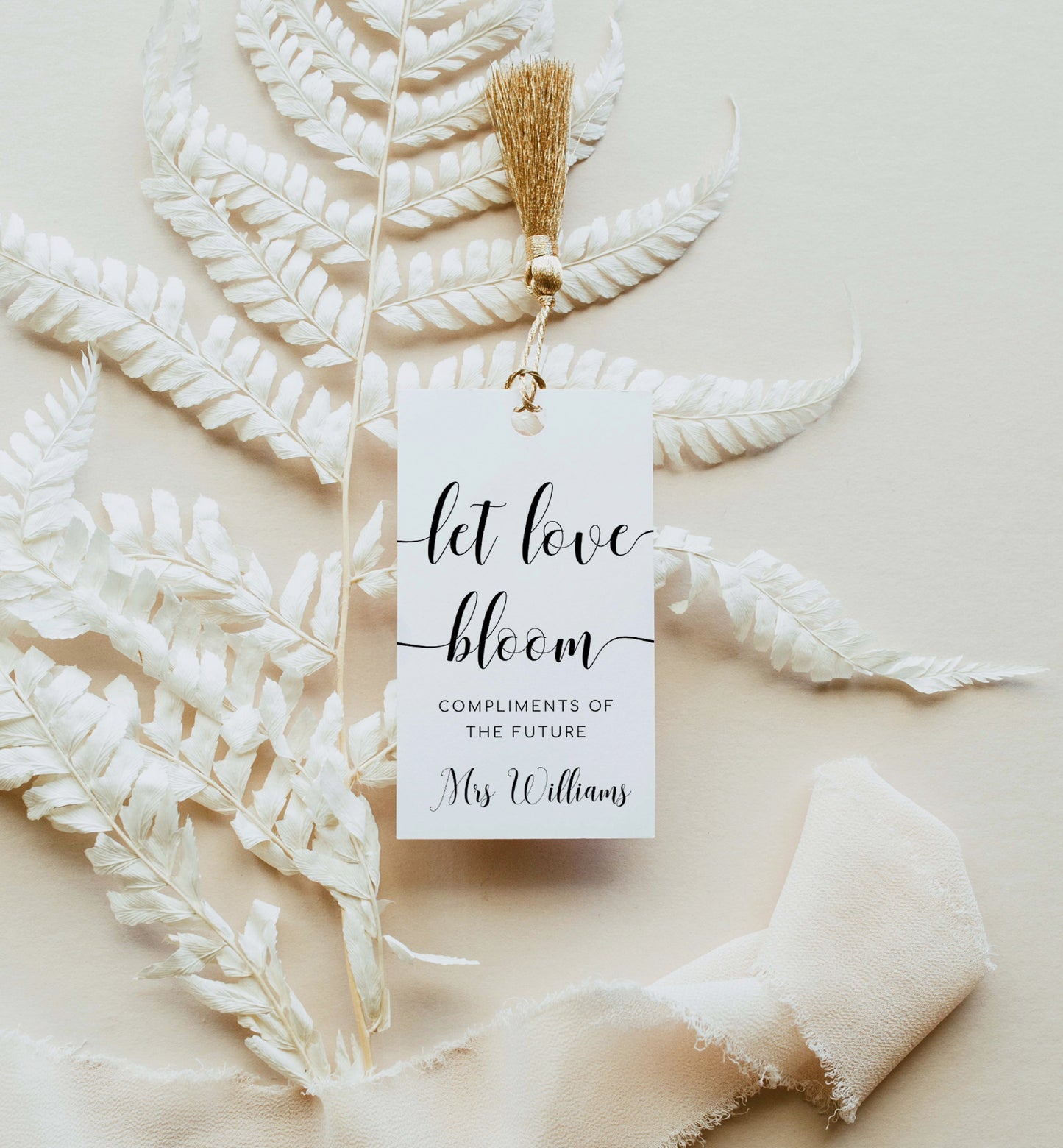 Layton Script White | Printable Let Love Bloom Favour Tags Template