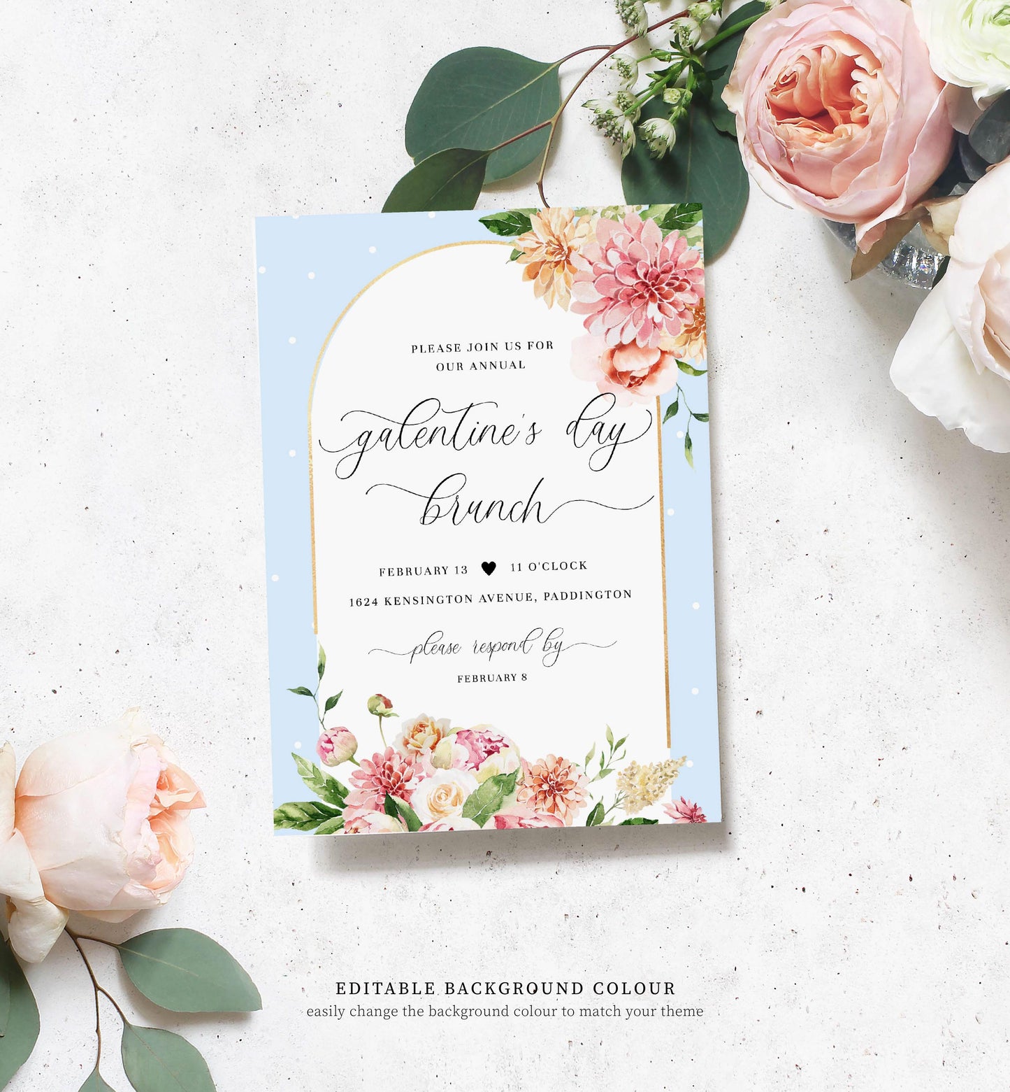 Quinn Floral Pink | Printable Galentine's Brunch Invitation Template