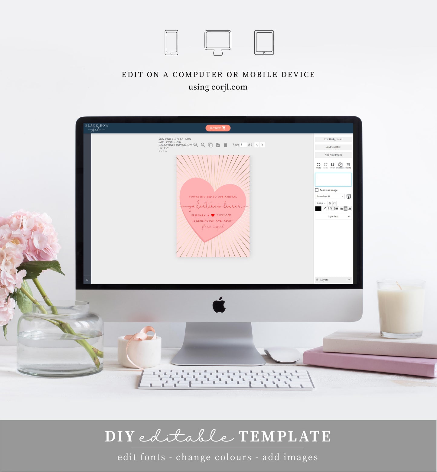 Sunray Pink Gold | Printable Galentine's Dinner Invitation