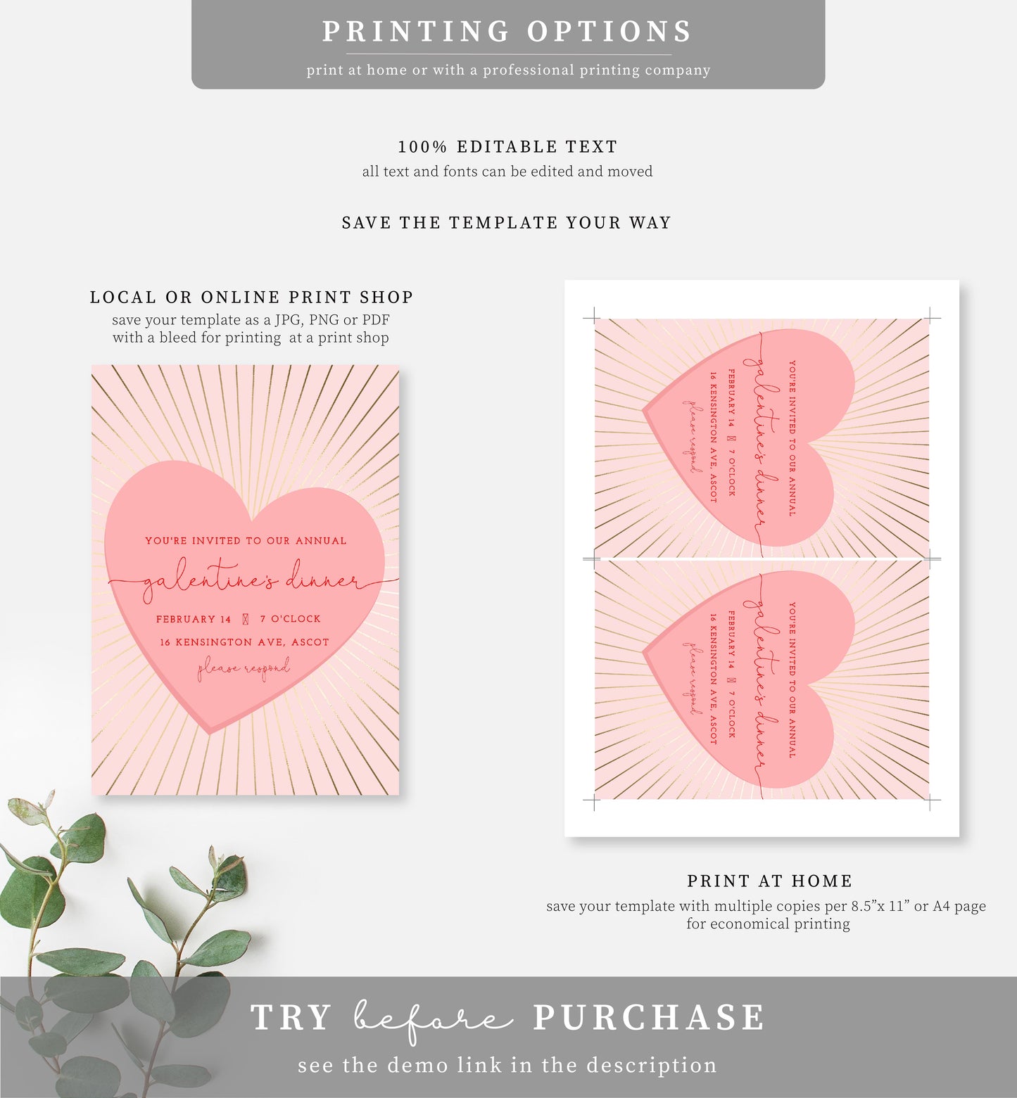 Sunray Pink Gold | Printable Galentine's Dinner Invitation