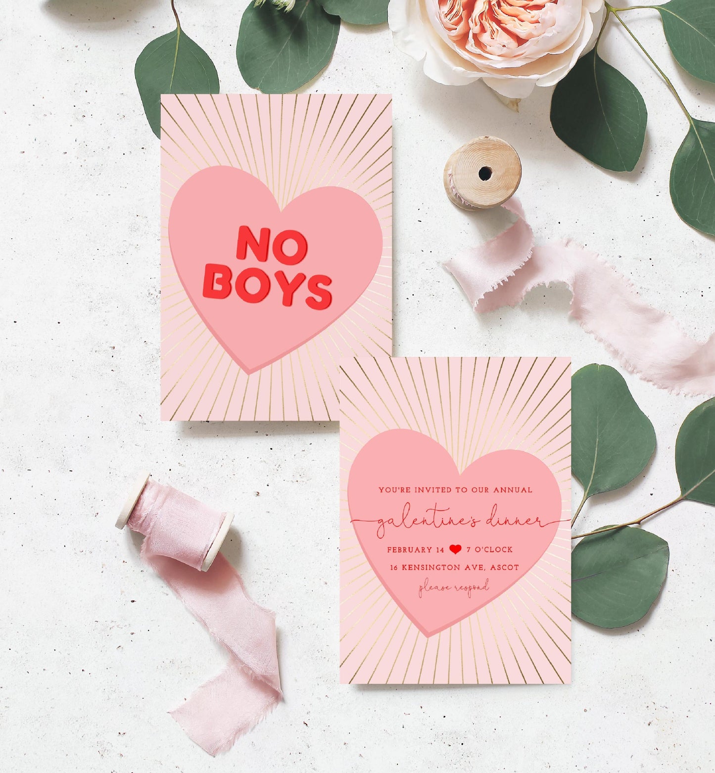 Sunray Pink Gold | Printable Galentine's Dinner Invitation