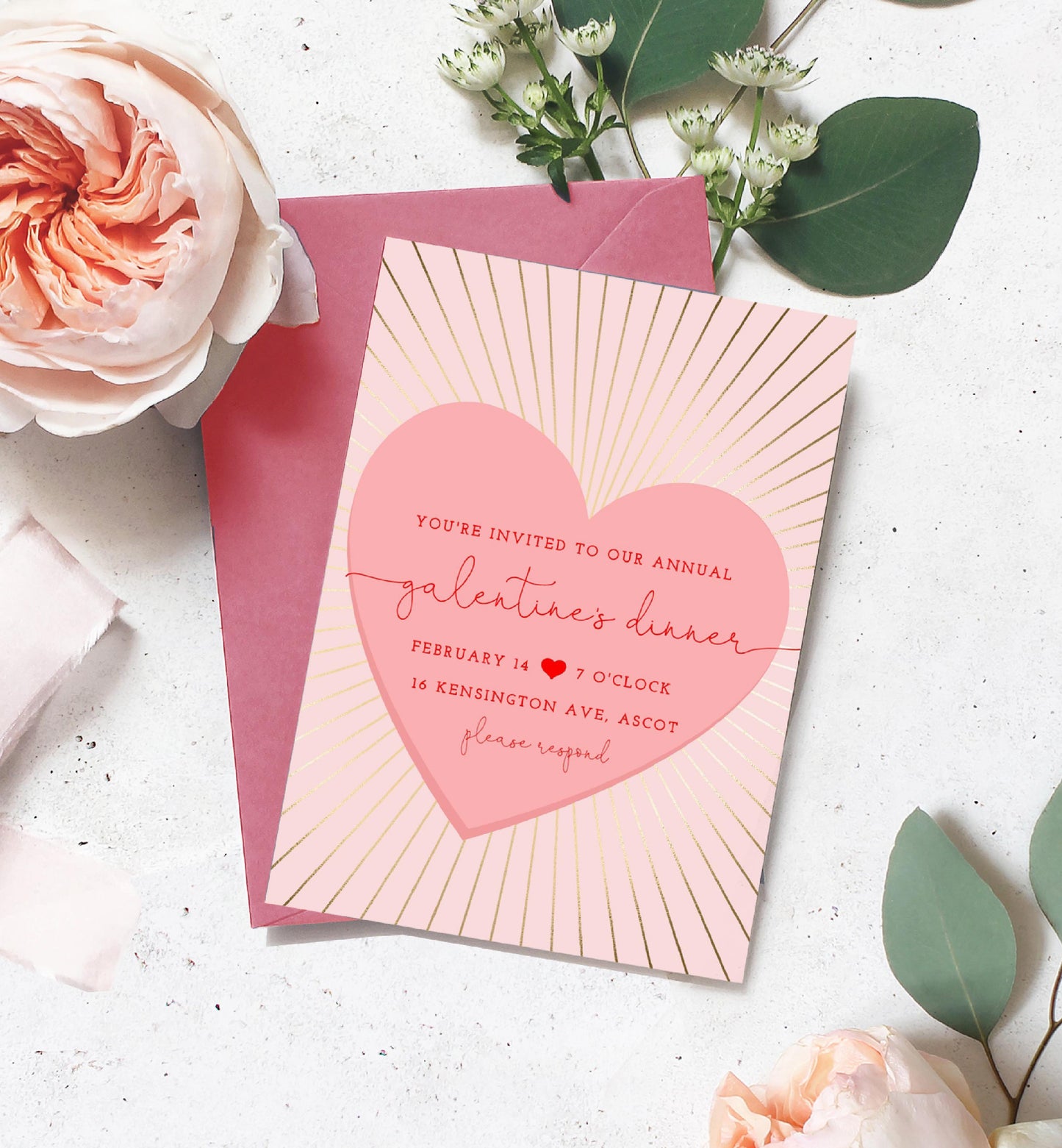 Sunray Pink Gold | Printable Galentine's Dinner Invitation