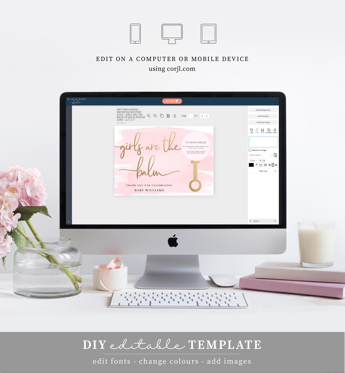 Watercolour Pink | Printable Girls Are The Balm Favour Card