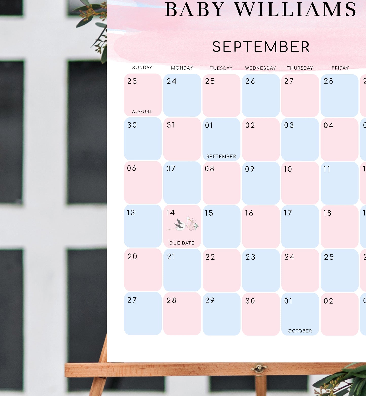 Watercolour Pink Blue | Printable Arrival Date Baby Shower Game Sign Template