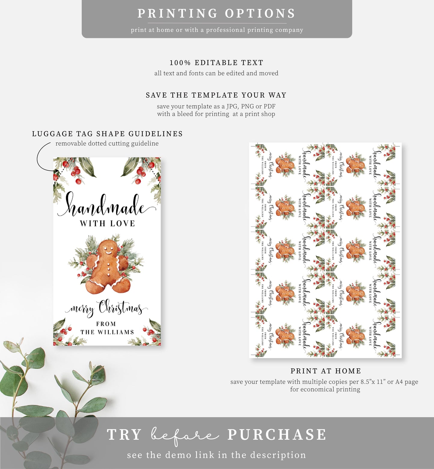Nutmeg Noel | Printable Christmas Baking Gift Tag Template