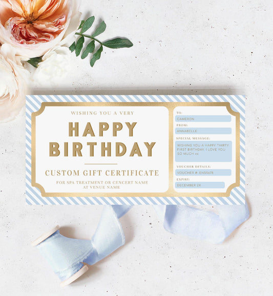 Stripe Blue White | Printable Custom Gift Voucher