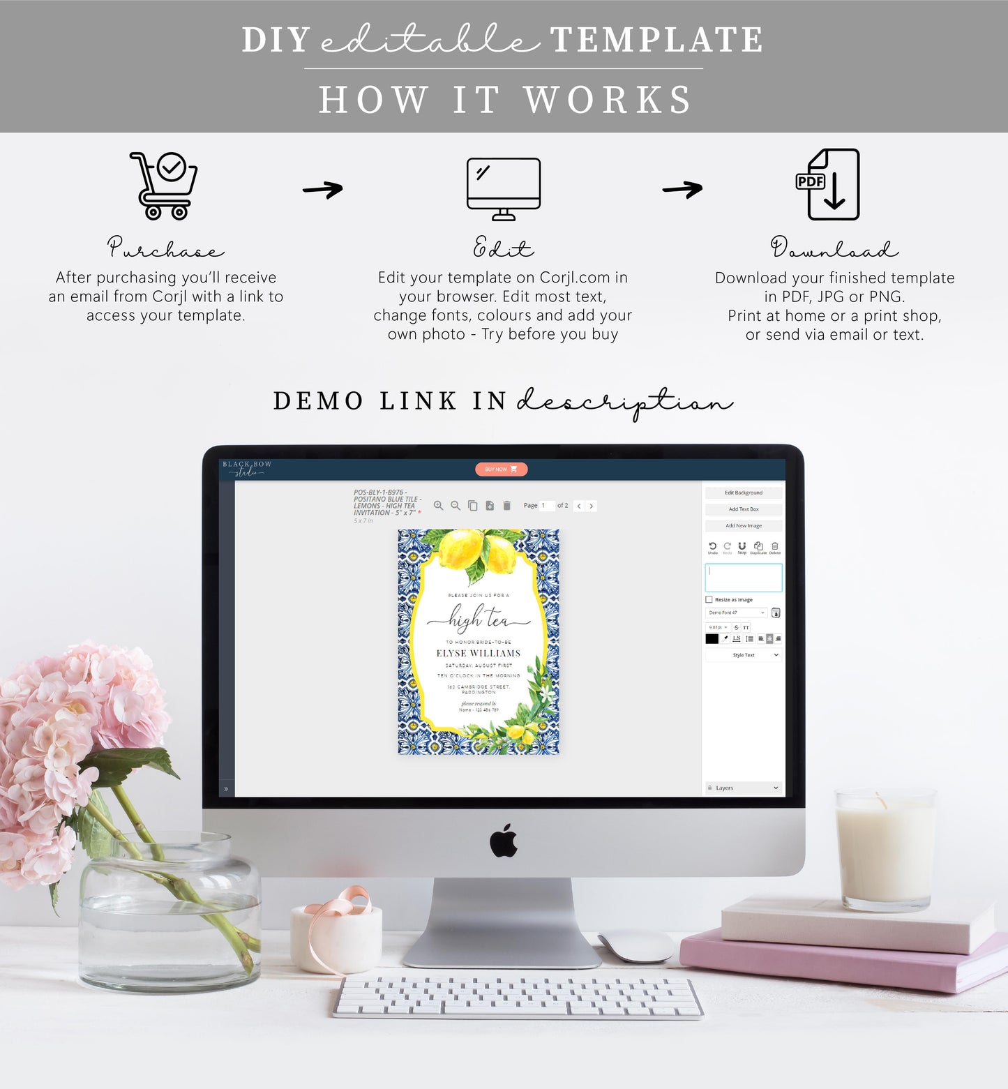 Positano Lemons | Printable High Tea Invitation Template