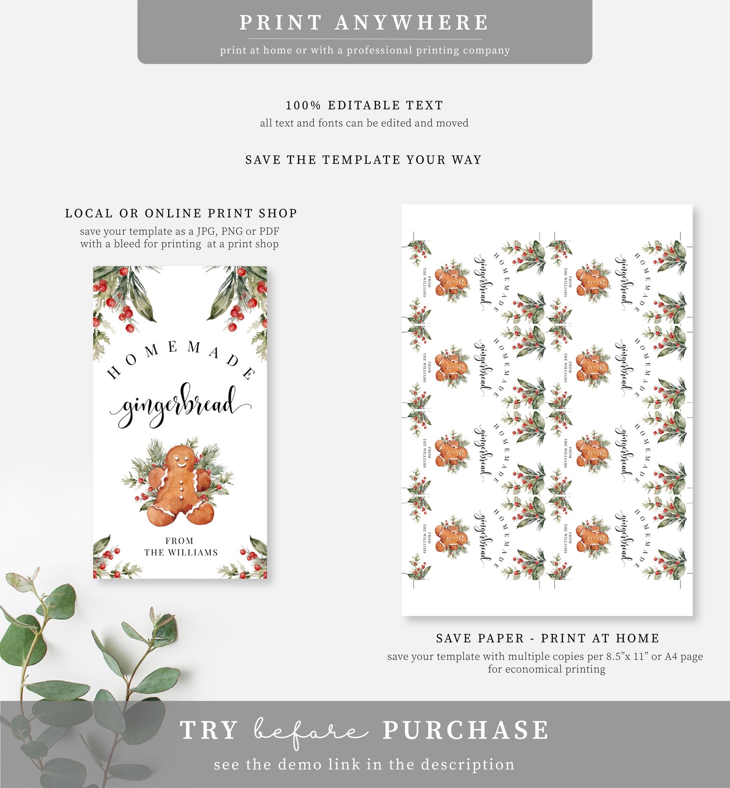 Nutmeg Noel | Printable Homemade Gingerbread Christmas Gift Tag Template