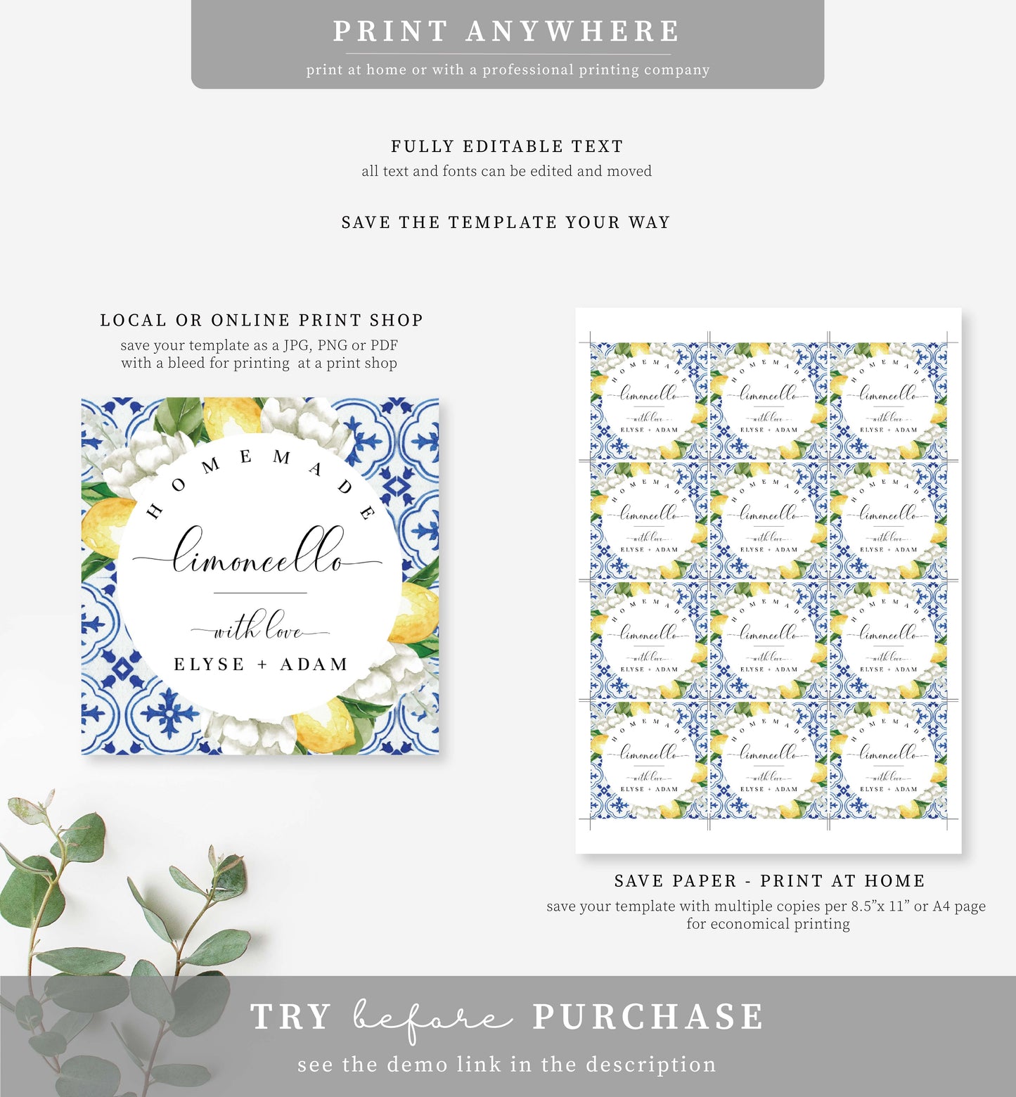 The Med Lemons | Printable Limoncello Favour Tags Template