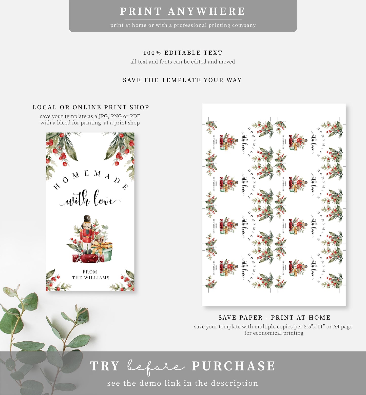 Nutmeg Noel | Printable Homemade With Love Christmas Gift Tag Template