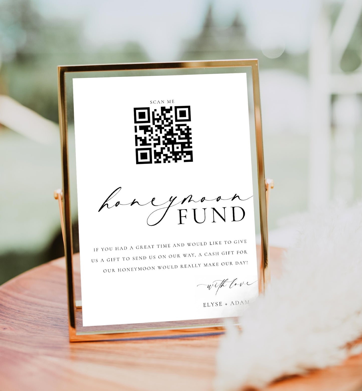 Ellesmere White | Printable QR Honeymoon Fund Sign Template