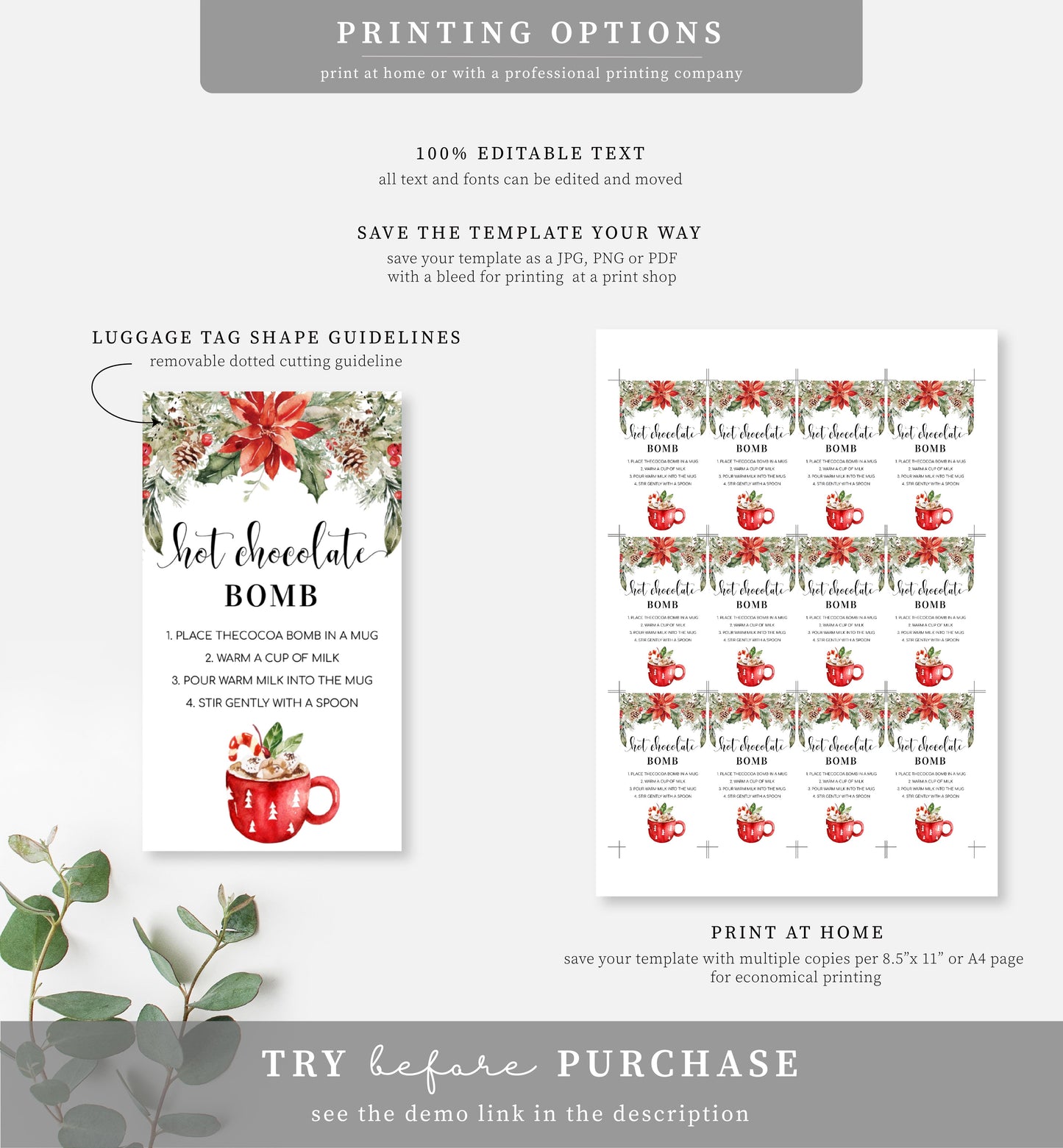 Nutmeg Noel | Printable Christmas Hot Chocolate Bomb Gift Tag Template