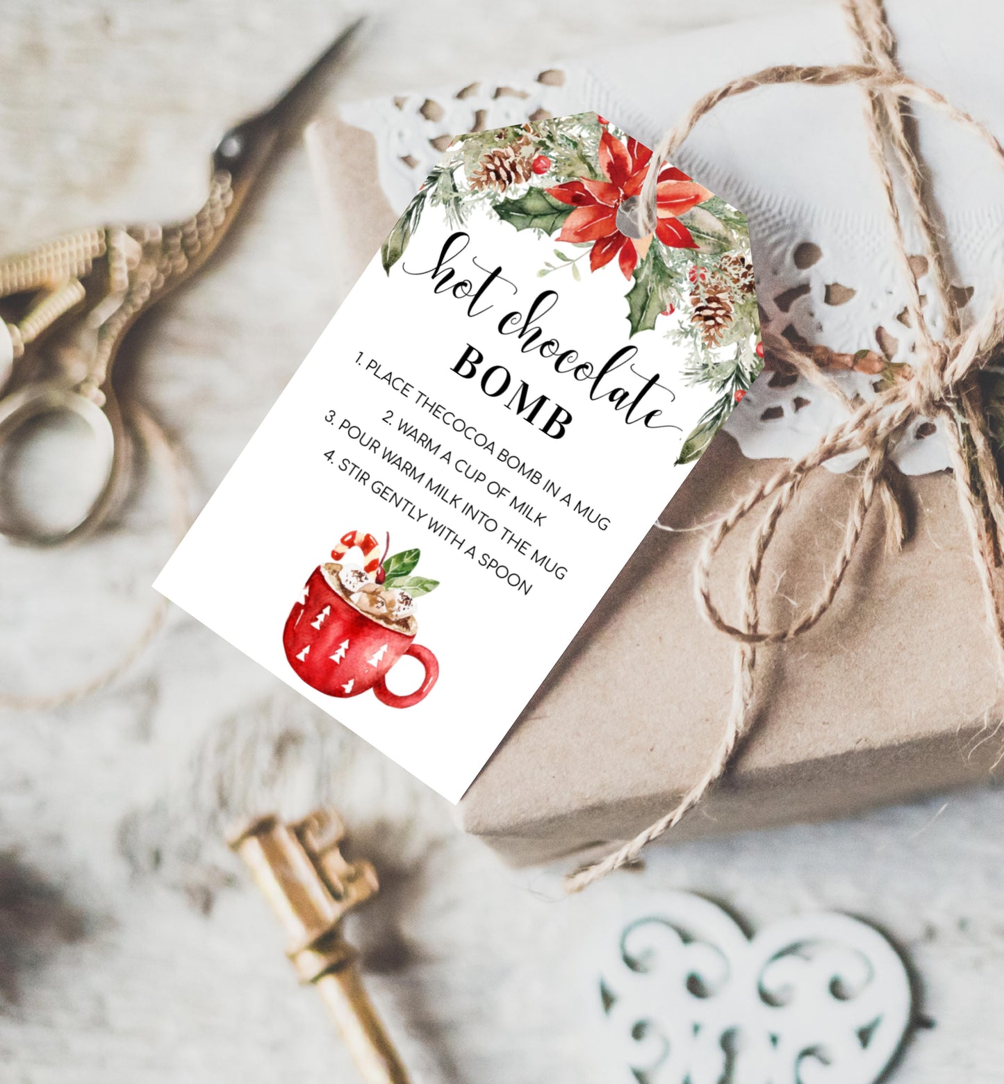 Nutmeg Noel | Printable Christmas Hot Chocolate Bomb Gift Tag Template