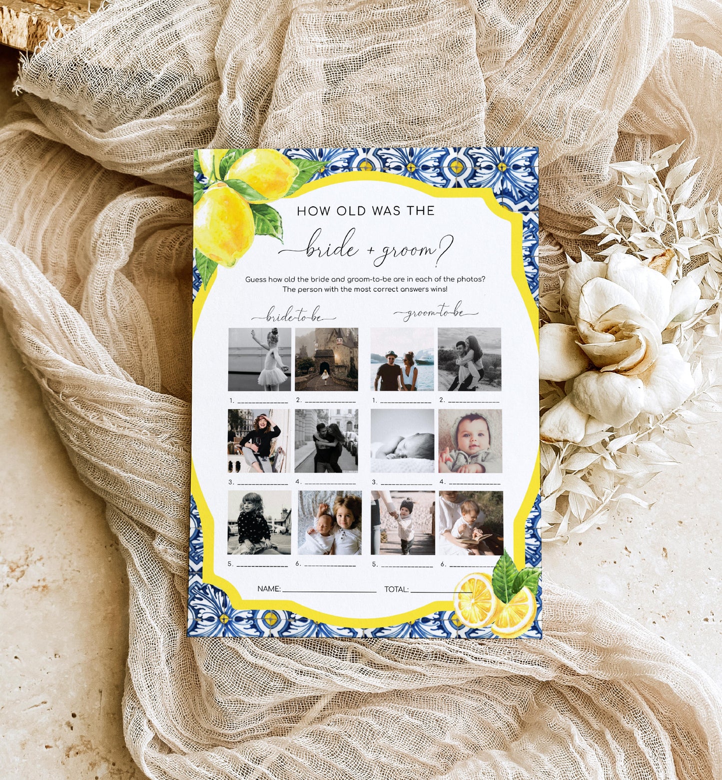 Positano Lemons | Printable How Old Were The Bride and Groom Photo Game Template