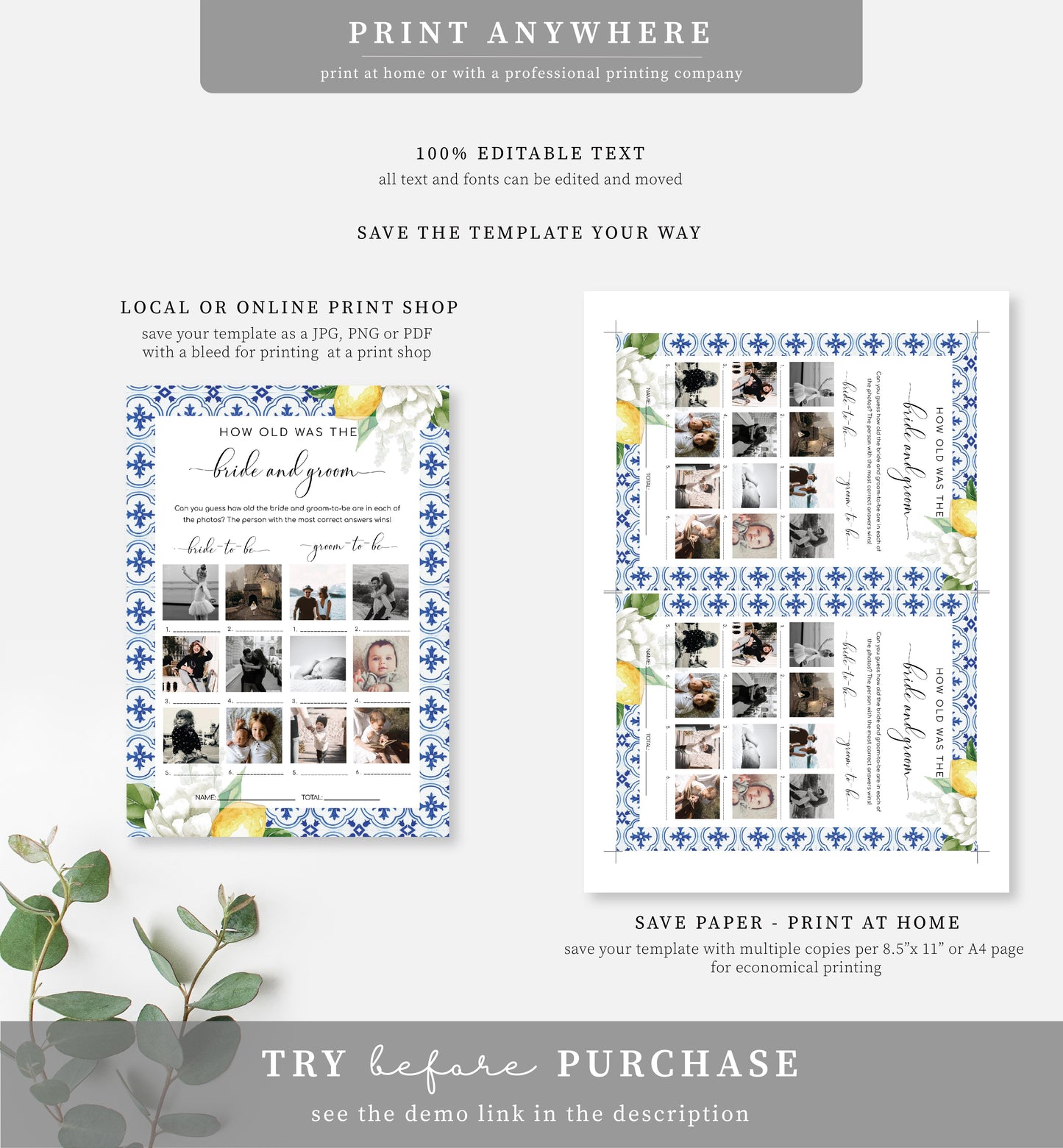 The Med Lemons | Printable How Old Were The Bride and Groom Photo Game