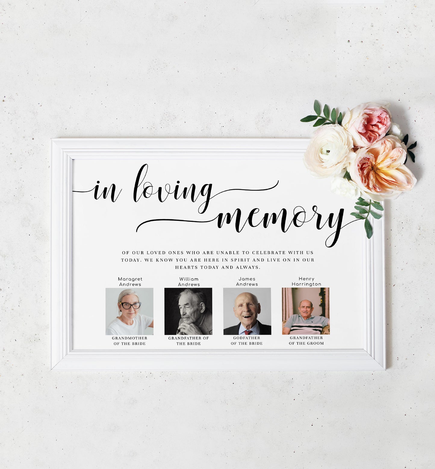 Leyton Script White | Printable In Loving Memory Sign template