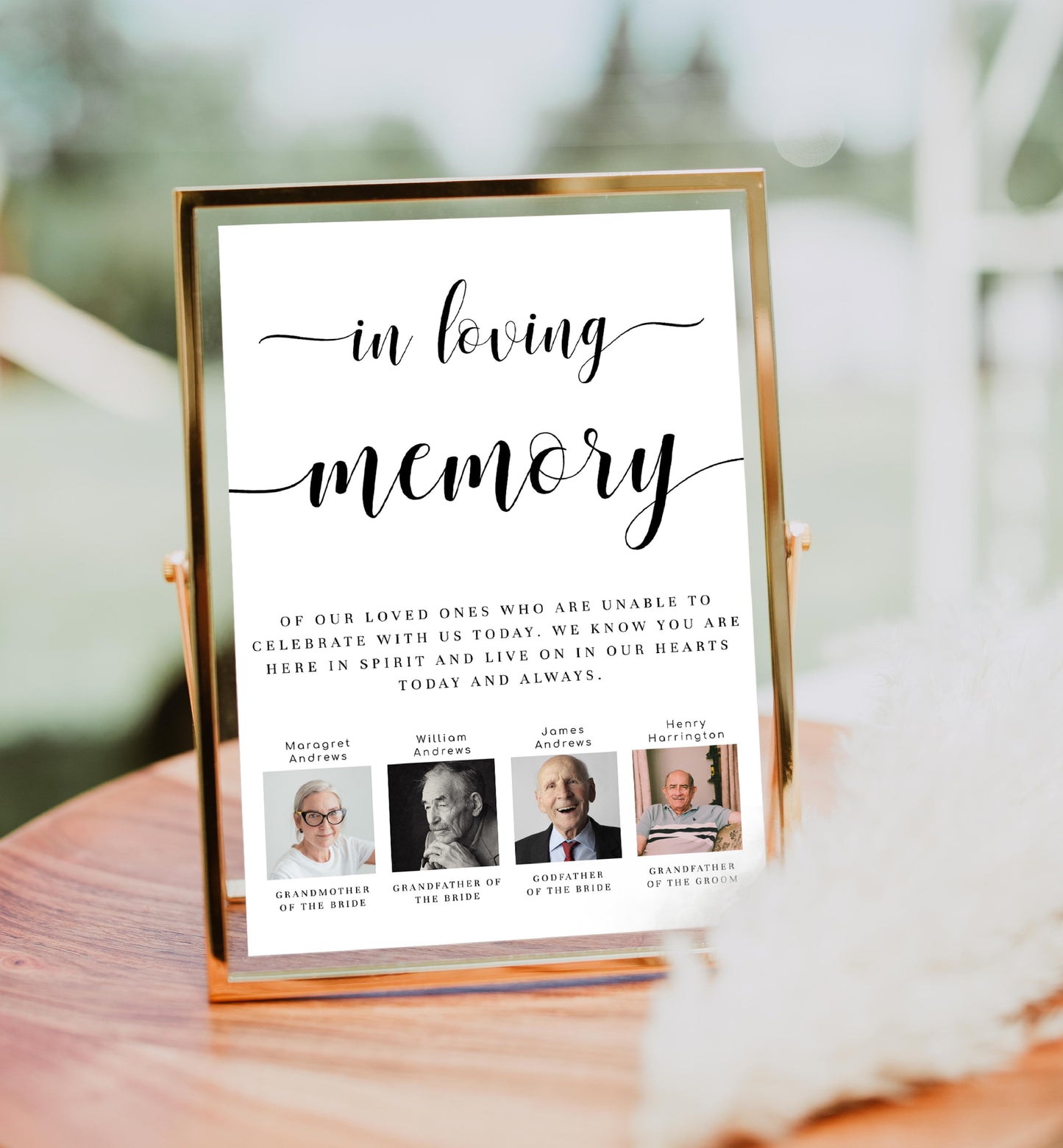 Leyton Script White | Printable In Loving Memory Sign template