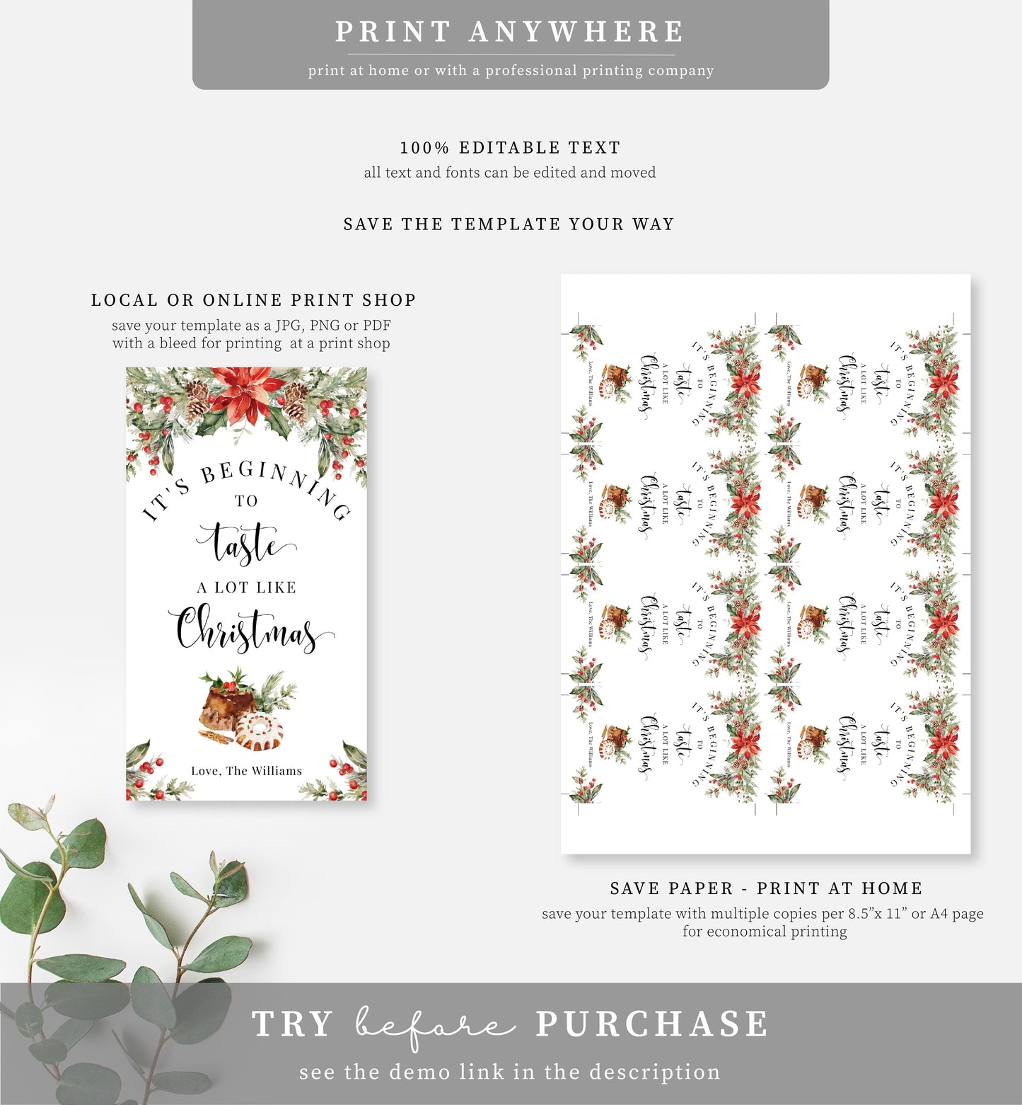 Nutmeg Noel | Printable It's Beginning To Taste A Lot Like Christmas Gift Tag Template