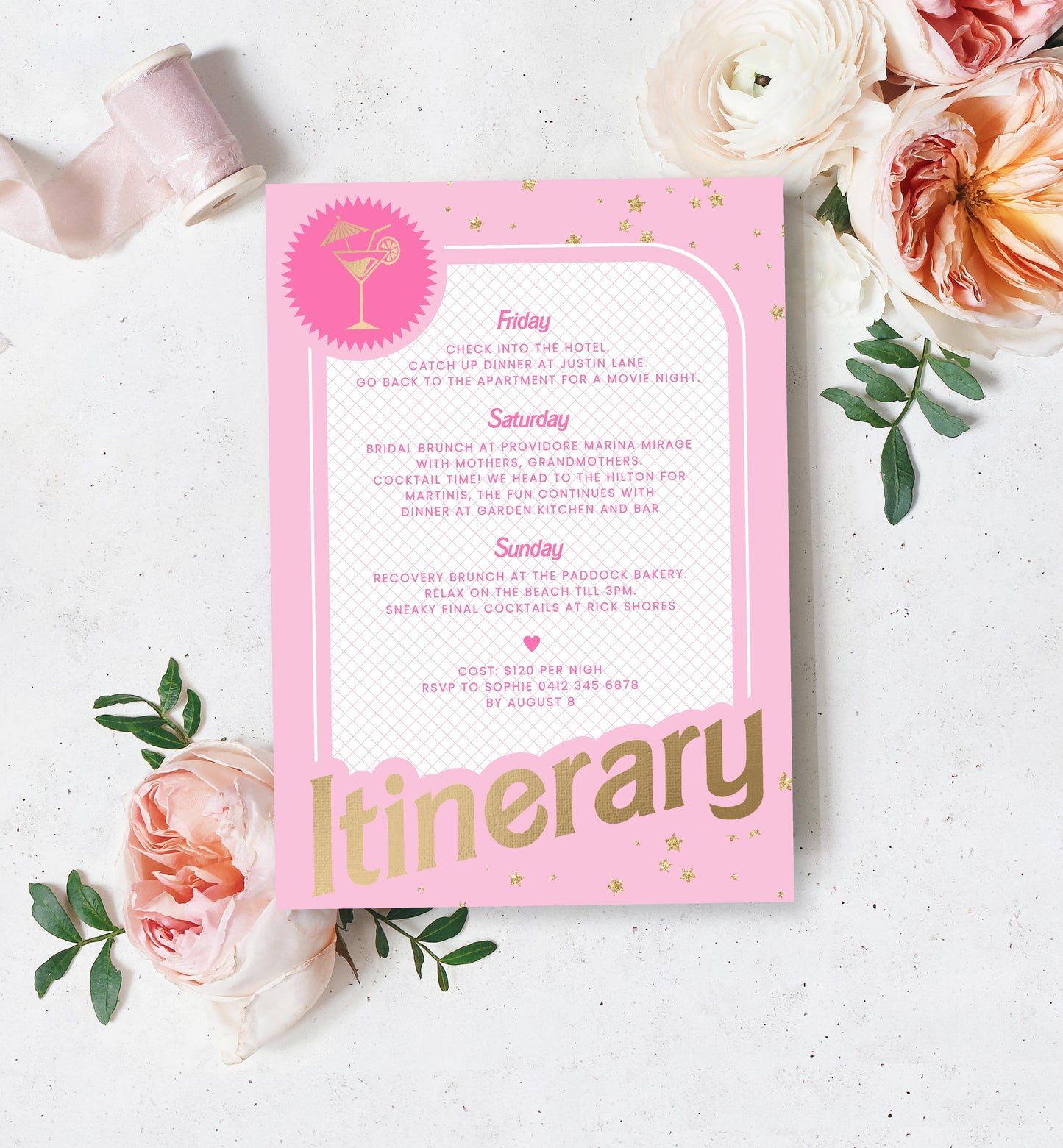 Barbie Party Pink Gold | Printable Itinerary Template