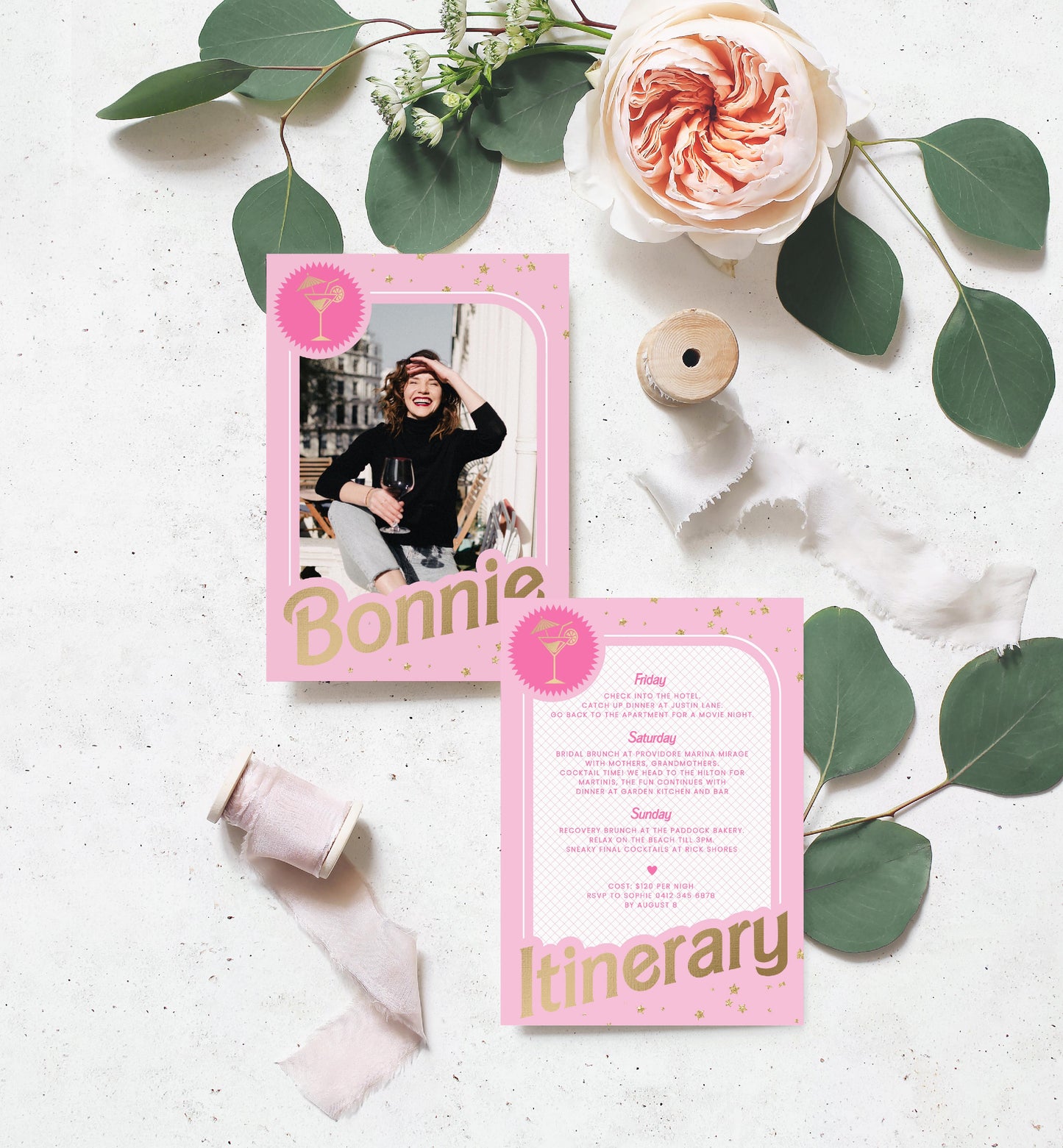 Barbie Party Pink Gold | Printable Itinerary Template