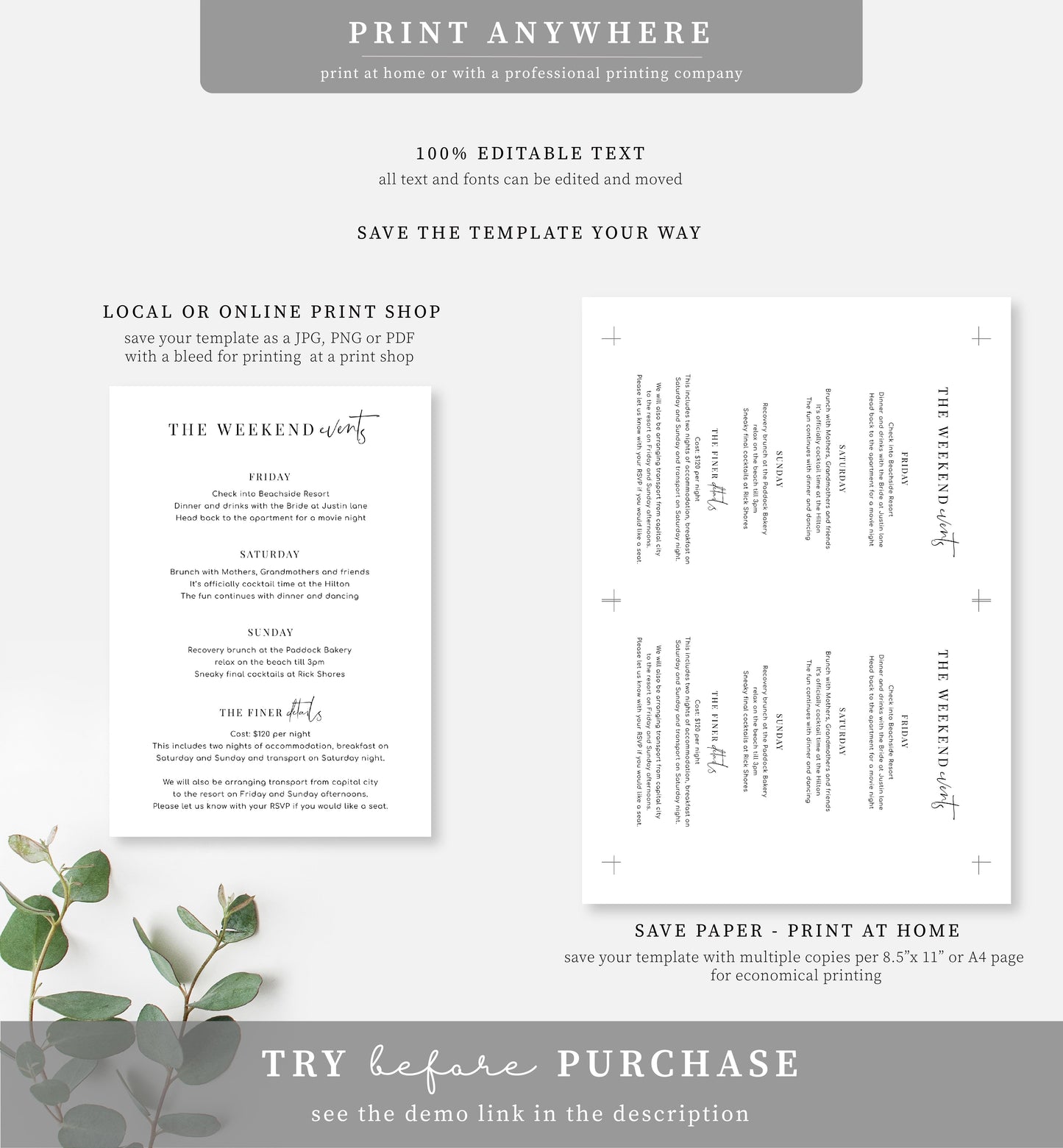 Estelle White | Printable Itinerary Card Template