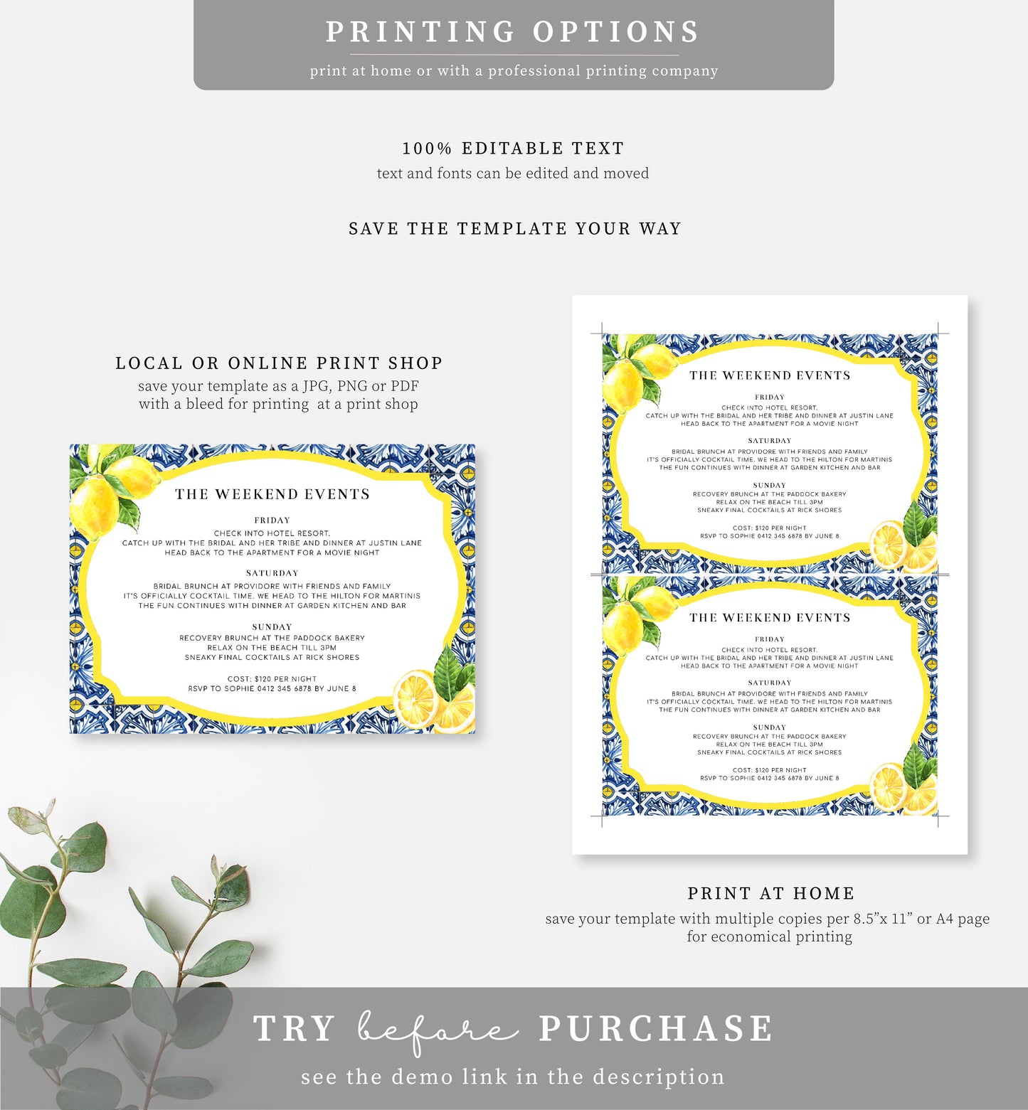 Positano Lemons | Printable Itinerary Template