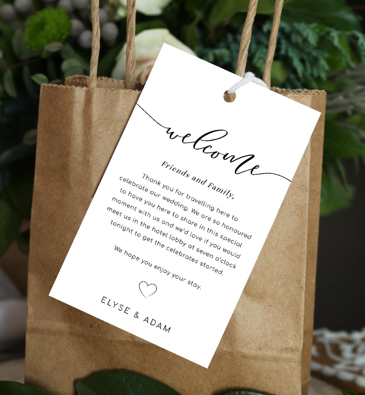 Lucas Script White | Printable Itinerary & Welcome Card Template