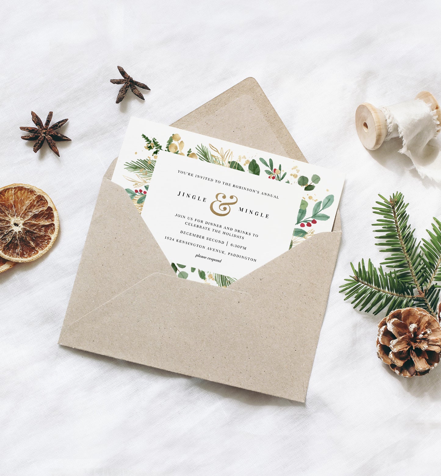 Merriment Christmas | Printable Jingle & Mingle Christmas Party Invitation - Black Bow Studio