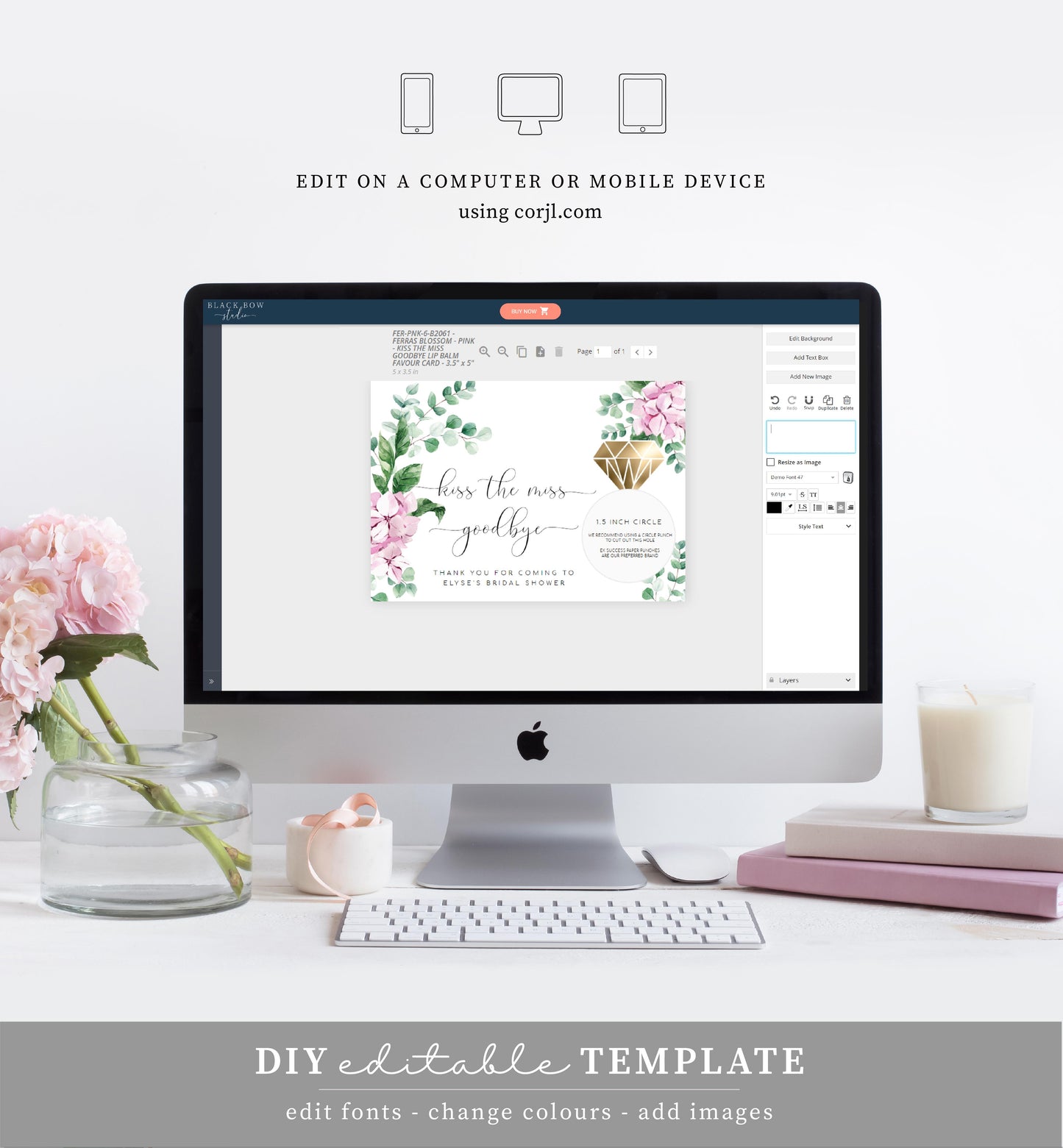 Ferras Blossom Pink | Printable Kiss The Miss Favour Card Template
