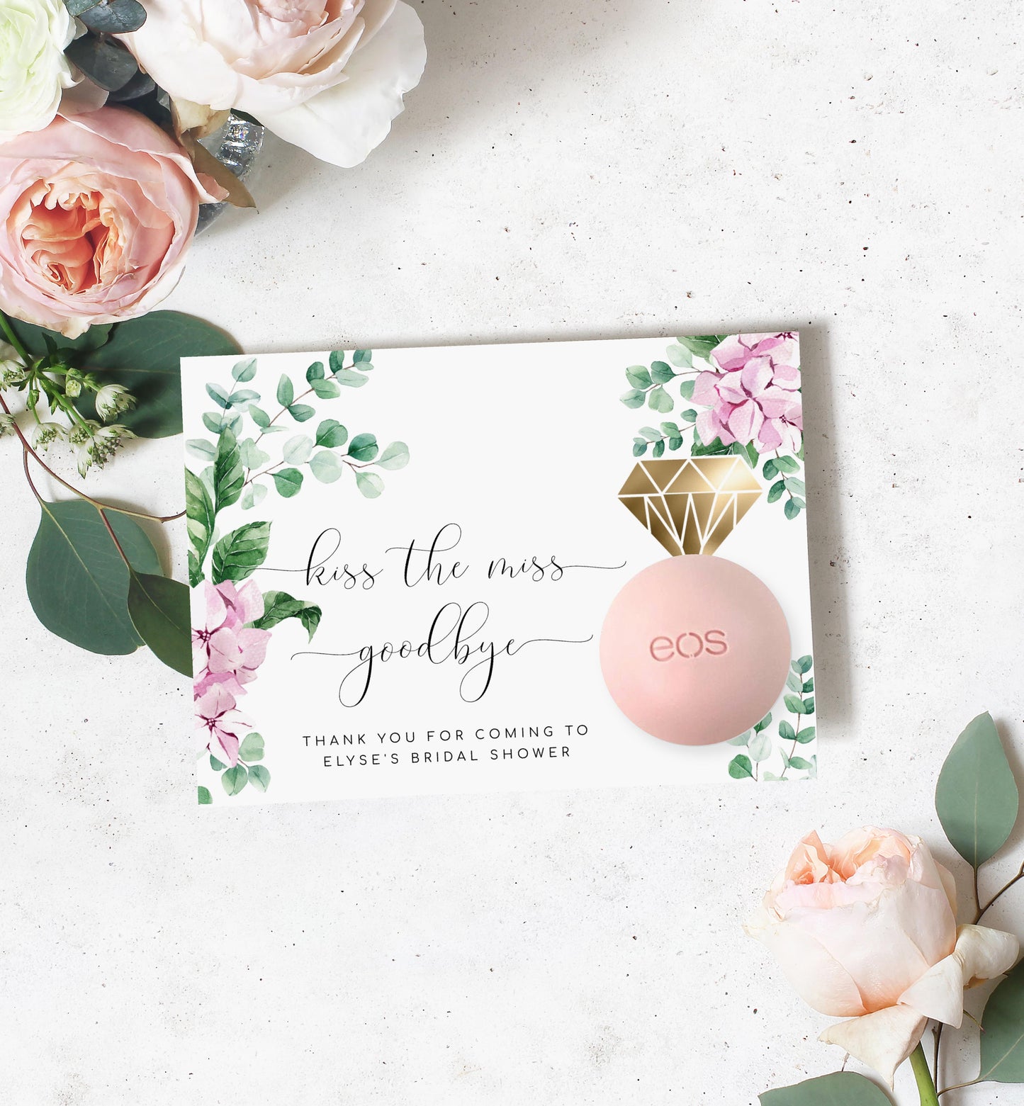 Ferras Blossom Pink | Printable Kiss The Miss Favour Card Template