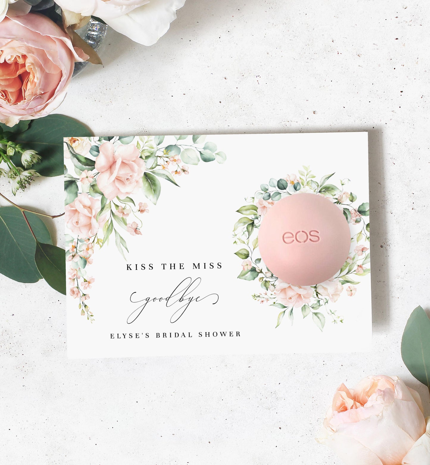 Pemberley Floral Pink | Printable Kiss The Miss Favour Card - Black Bow Studio