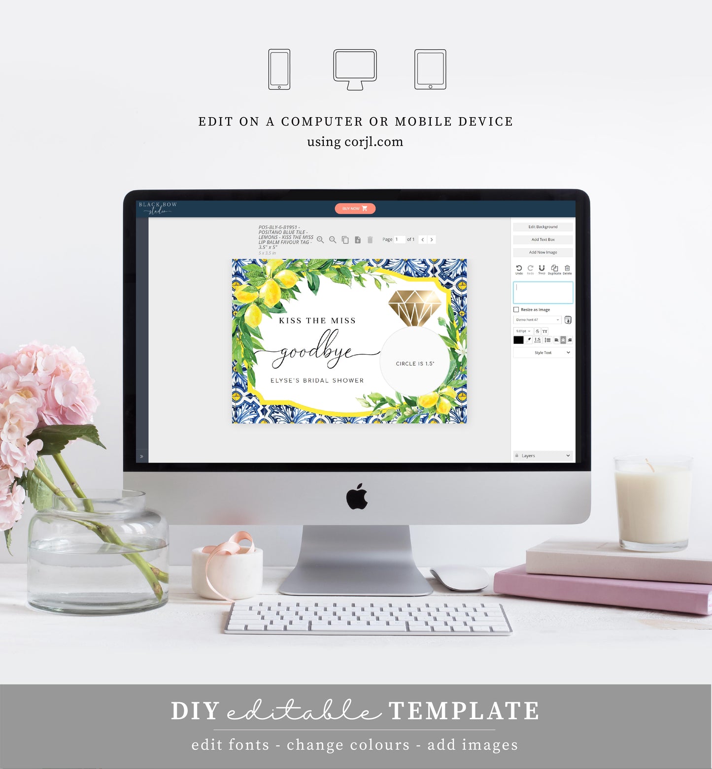 Positano Lemons | Printable Kiss The Miss Favour Card Template