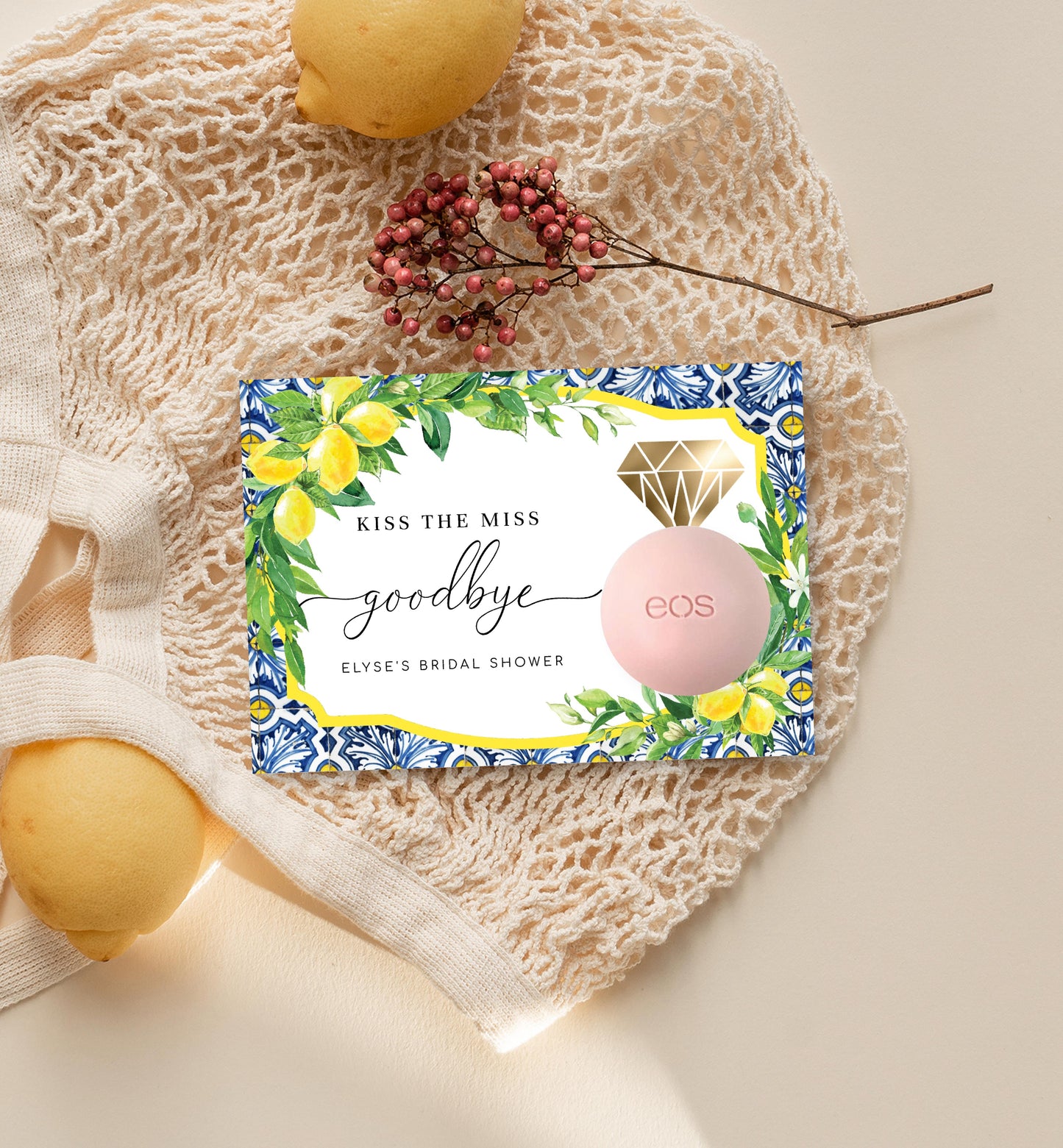 Positano Lemons | Printable Kiss The Miss Favour Card Template
